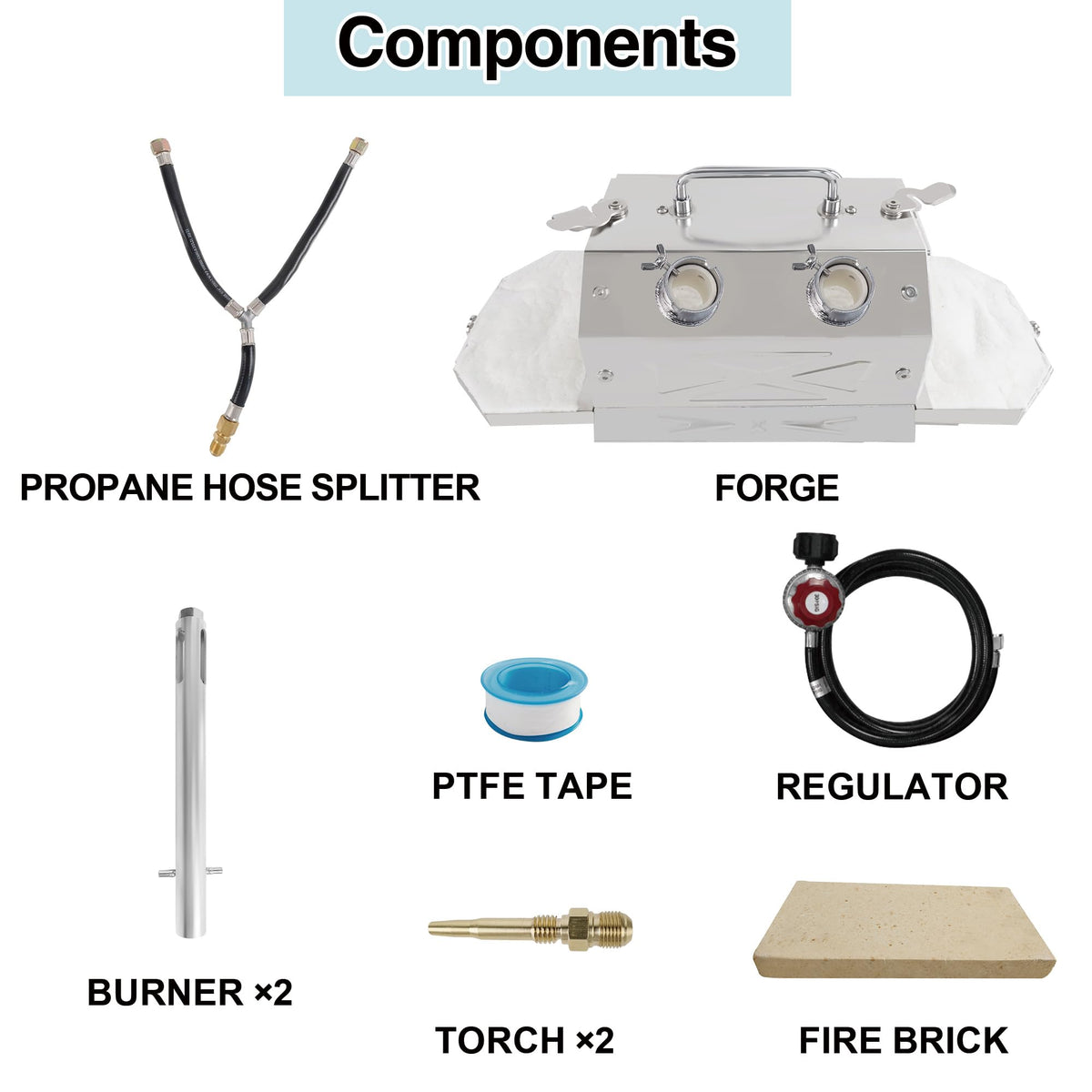 Nelyrho Portable Blacksmith Beginner Forge Kit with 30PSI Regulator, Dual Burners Professional Artists Hobby Knife Making Blacksmith Tools (Double Burners)