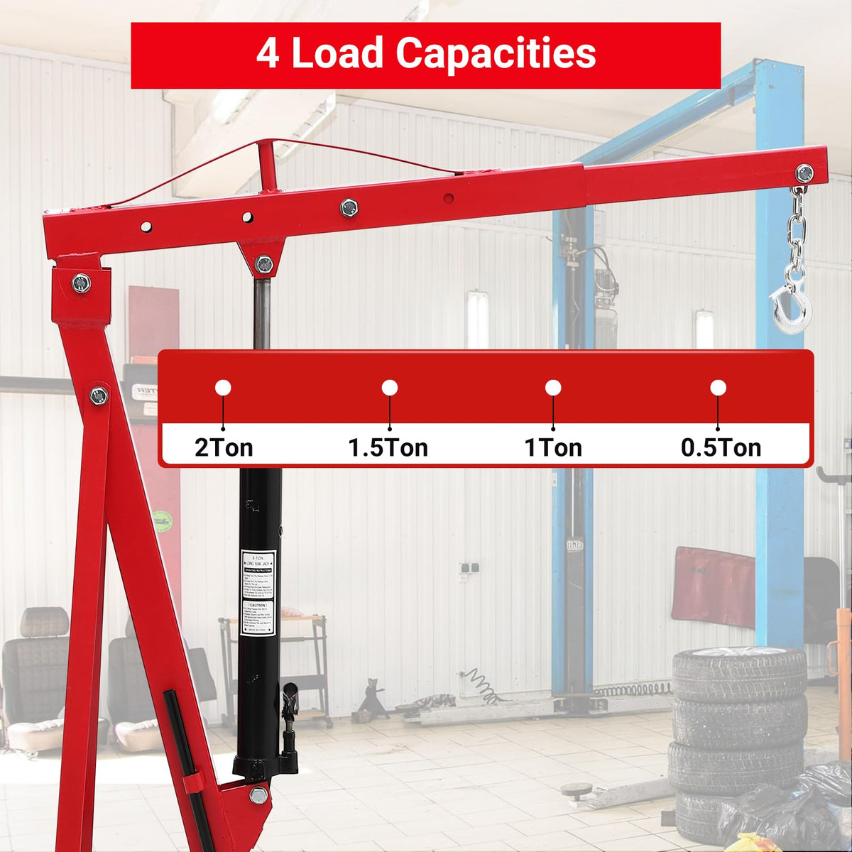 ExploreHorizon 2 Ton Engine Hoist, Hydraulic Folding Cherry Picker, Heavy Duty 4400Lbs with Lever & 6 Casters for Workshop Garage Warehouse
