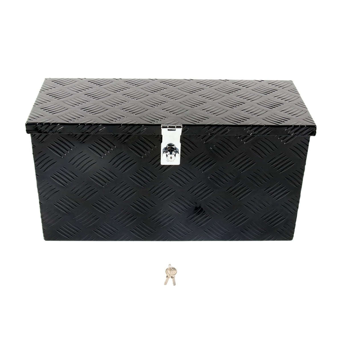 BIGREAT 24'' Inch Stripes Plated ATV UTV Aluminum Tool Box Truck Bed Toolbox Waterproof Square Storage Organizer with Lock and Keys Black(‎24" L x 9.5" W x 12.5" H)