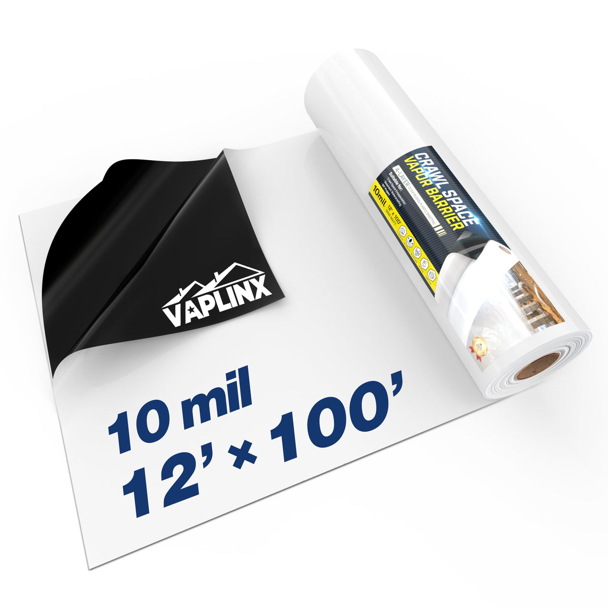 Crawl Space Vapor Barrier, 10 Mil Vapor Barrier, 12' x 100', Drop Cloth Moisture Barrier Covering for Crawlspace Encapsulation, Thick Plastic Sheeting, Polyethylene Film, Black and White Panda Film