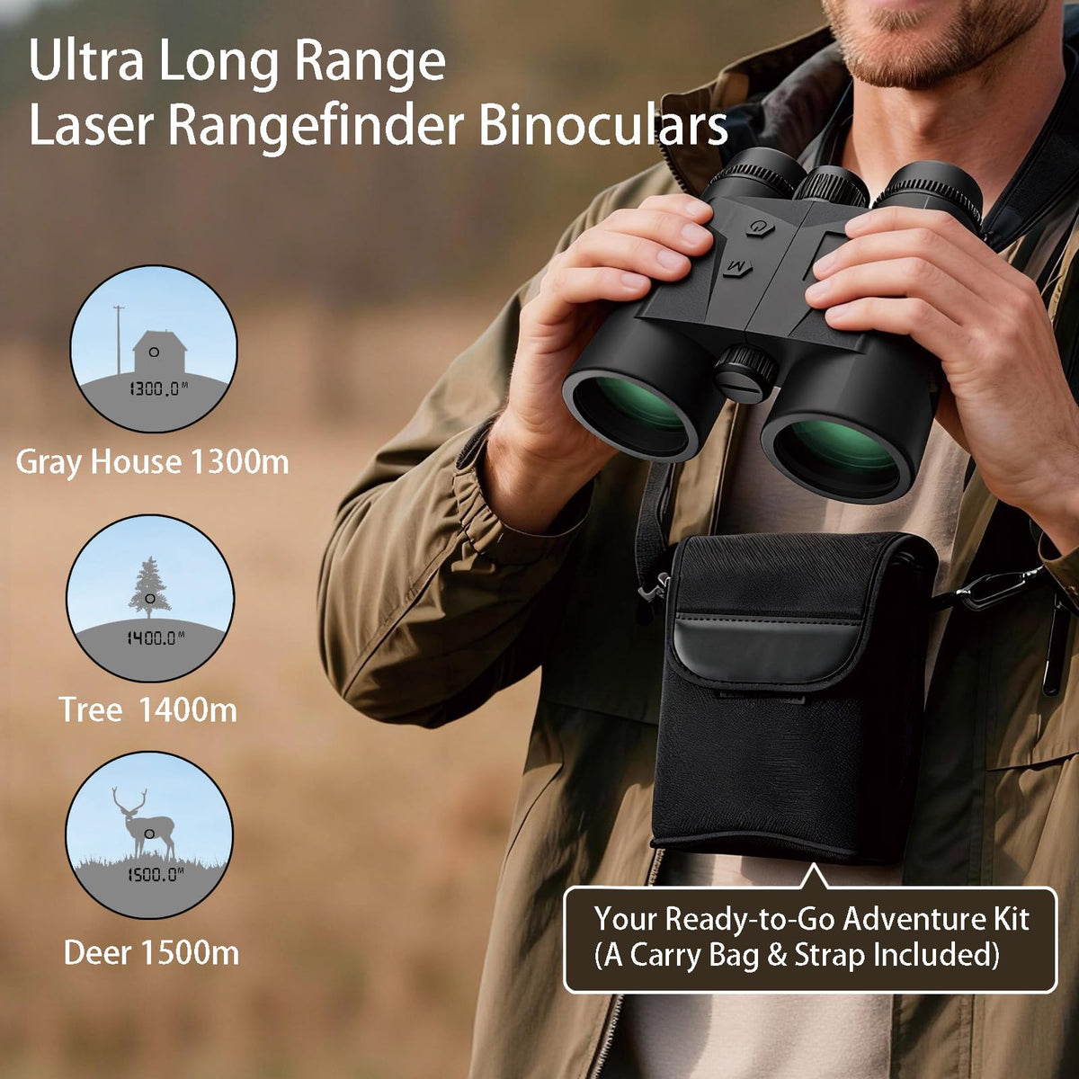 Gravoptics Rangefinder Binoculars for Hunting, 2624 Yard Long Range Laser Rangefinding 10x42 mm HD, Fast 0.15s IP65 Waterproof Accuracy ±0.5m Range finder Built in for Hunter, Golf, Outdoor Adventures