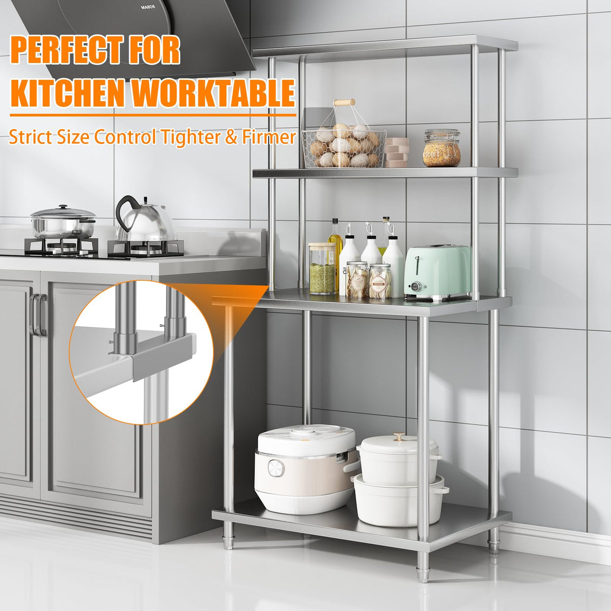 Garvee 12 in x36 in Stainless Steel Overshelf for Prep & Work Table, 360 LB Capacity Commercial 2 Tier Worktable Shelf, Adjustable Double Overshelf for Restaurant, Kitchen, Garage, Workshop