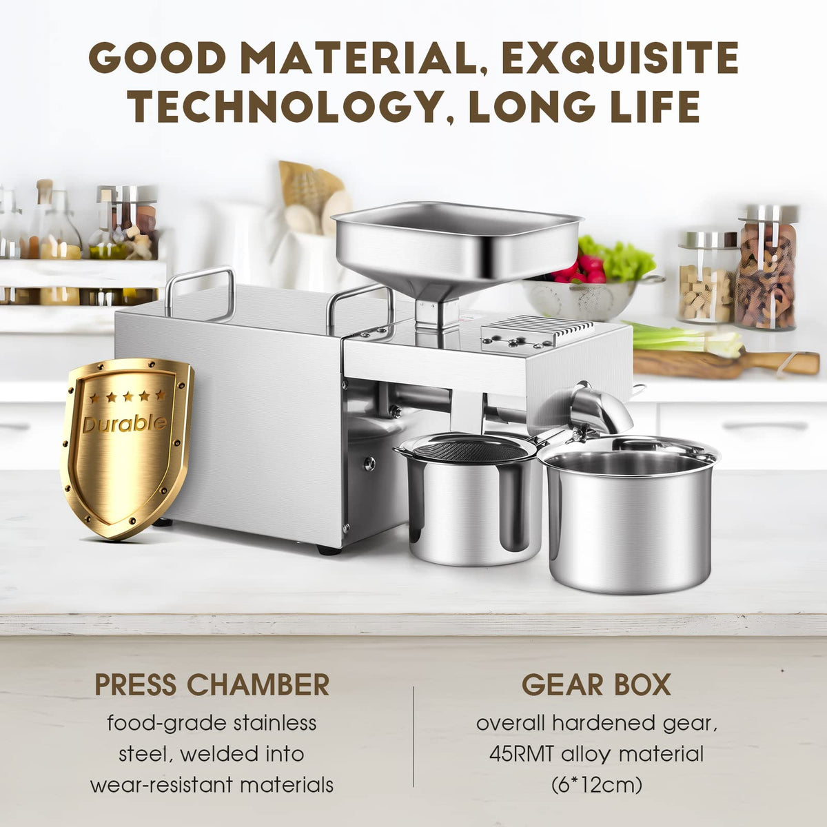 CGOLDENWALL 1500W Commercial Oil Press Machine Oil Extractor Expeller with Intelligent Temperature Controller/Industrial Motor/All Stainless Steel/CE (110V, US Plug)
