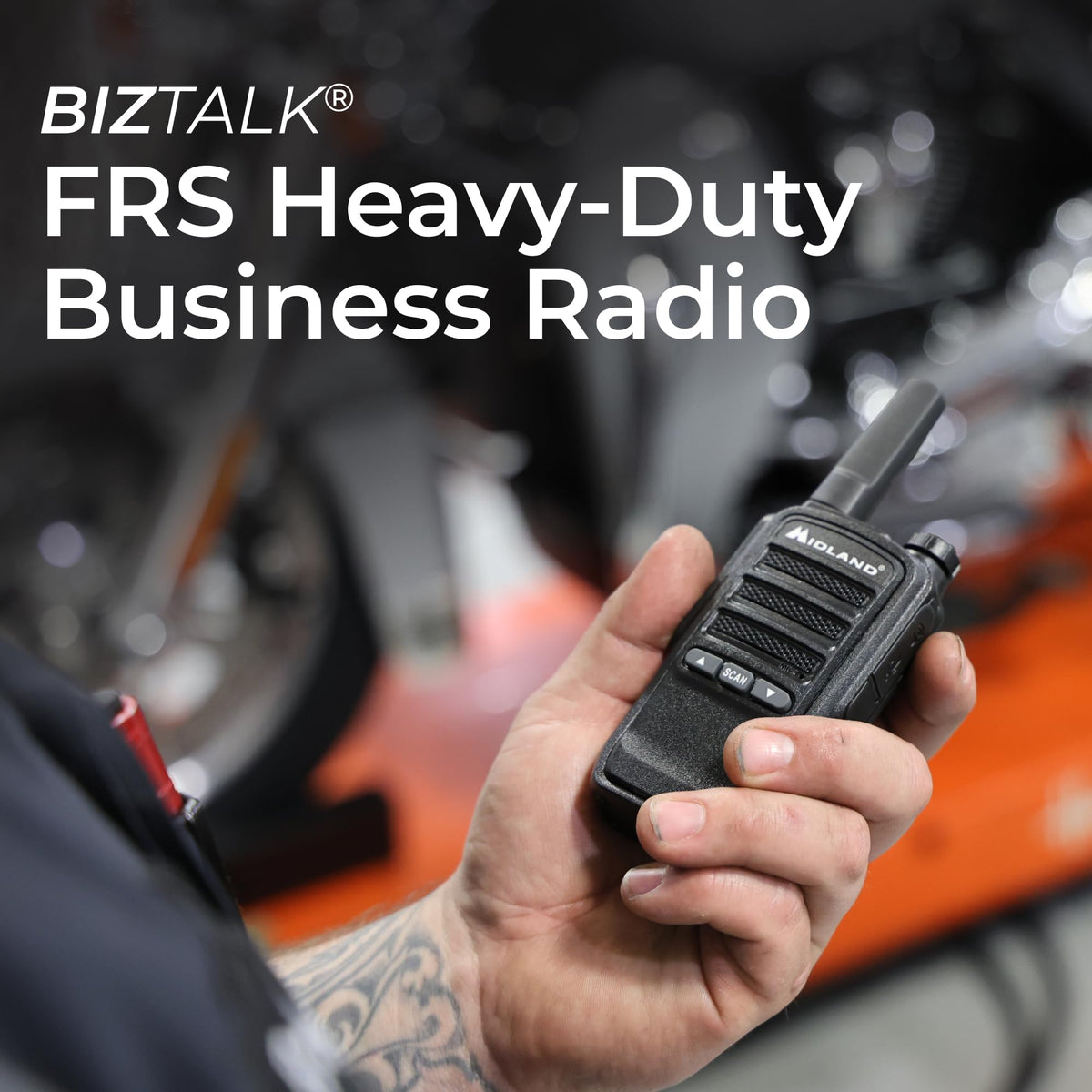 Midland BR10 Heavy-Duty Business Walkie Talkies – 2-Watt Long Range Two-Way Radios, FRS License-Free, Rechargeable Battery, Portable Handhelds for Job Sites & Manufacturing (2-Pack)