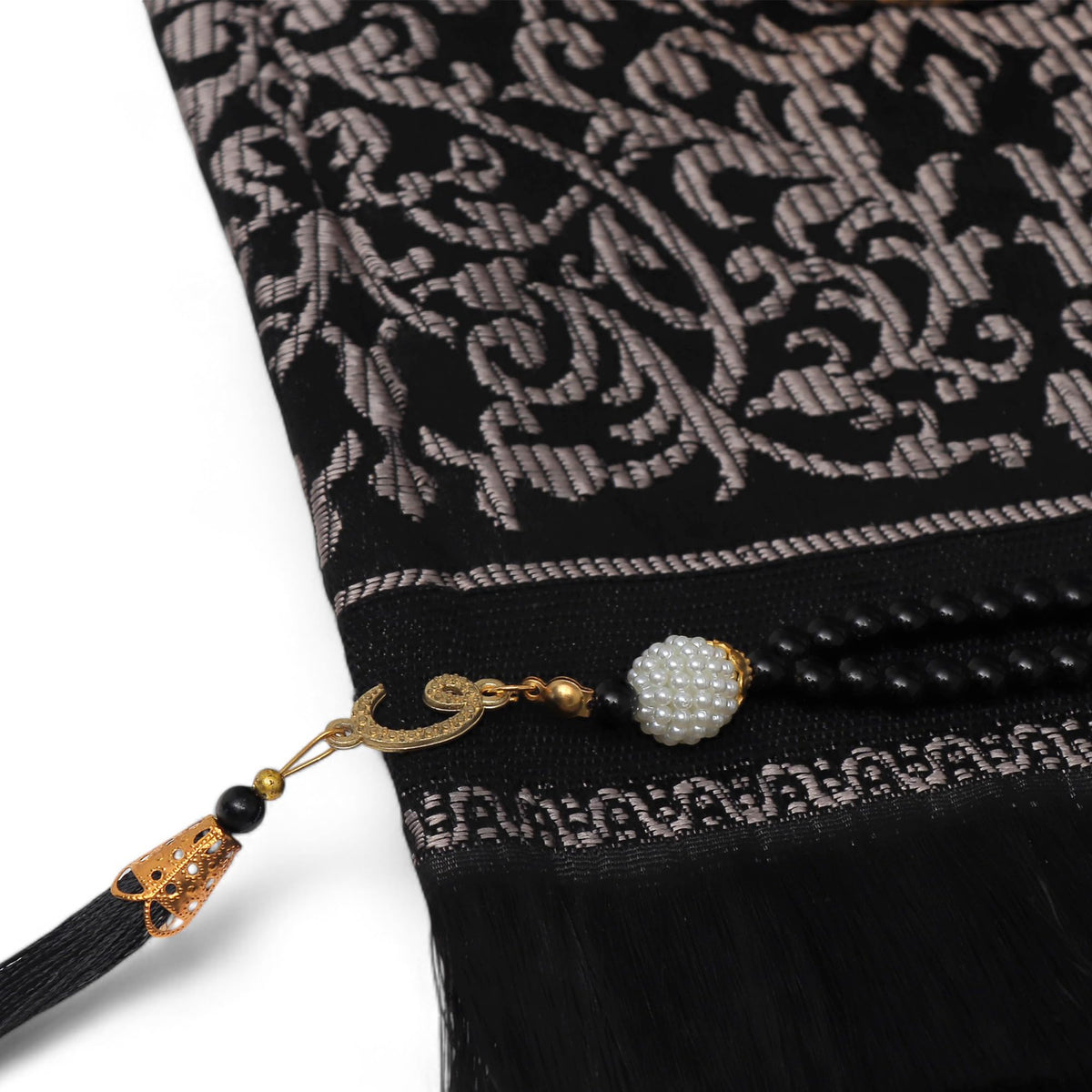 FURKAN Muslim Prayer Rug & Beads Set with Stylish Cylinder Gift Box Janamaz Sajadah Prayer Mat Perfect Islamic Spiritual Gift for Ramadan Islamic, Cylinder Gift Box - Model 2 - Black