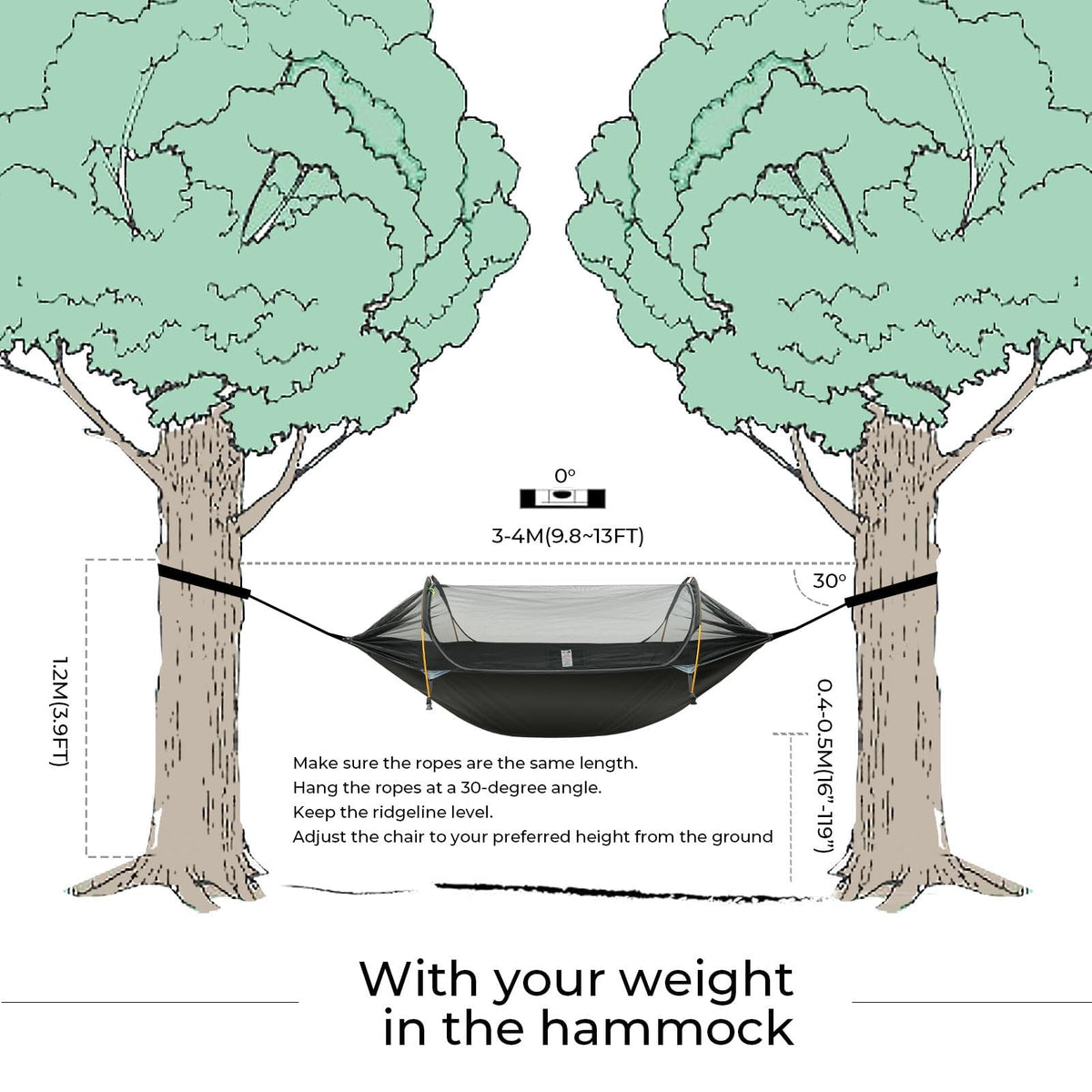 Rivenlo Camping Hammock Tent with Mosquito Net & RainFly, 3 in 1 Waterproof Portable Sleeping Hammock Bug Backpacker Lightweight Outdoor Gear Swing for Hiking Travel Patio Expedition(Dark Green)