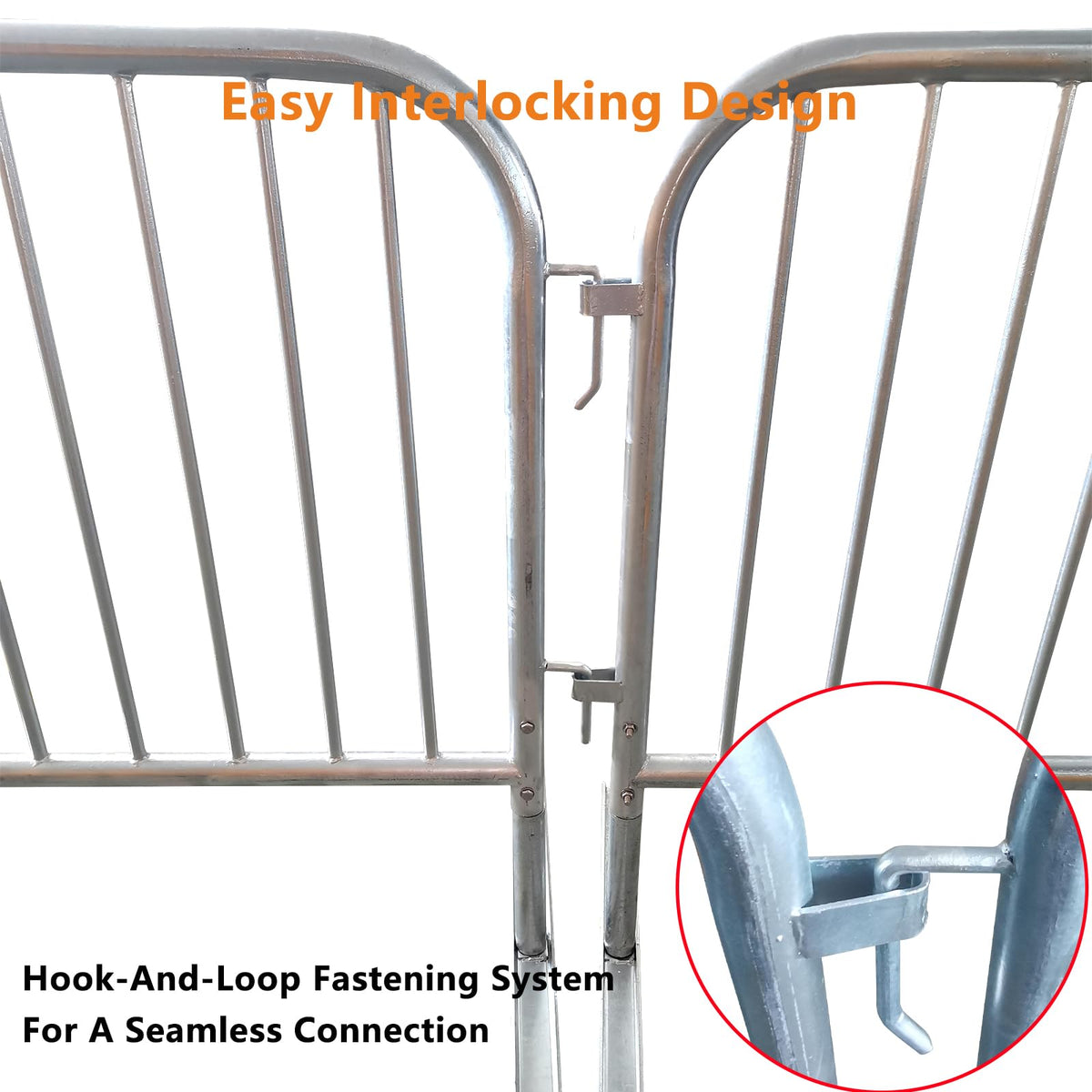 Heavy Duty Interlocking Steel Flat Feet Safety Barriers Barricade Fence for Crowd Control Events Road High Traffic Areas, Galvanized 8.5 Ft, 2 Pack