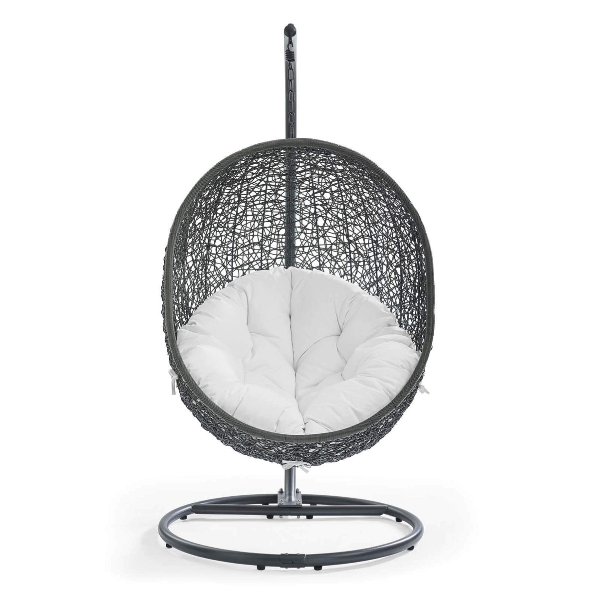 Modway Hide Wicker Rattan Outdoor Patio Porch Lounge Egg Swing Chair Set with Stand in Gray White