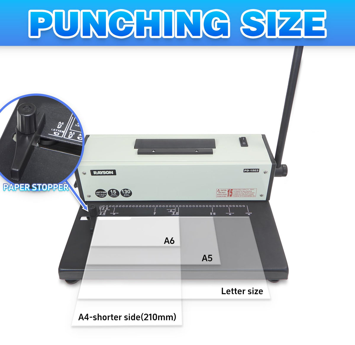 Rayson PD-1503 Coil Binding Machine 43-Hole 4:1 Spiral Binder with Inserter