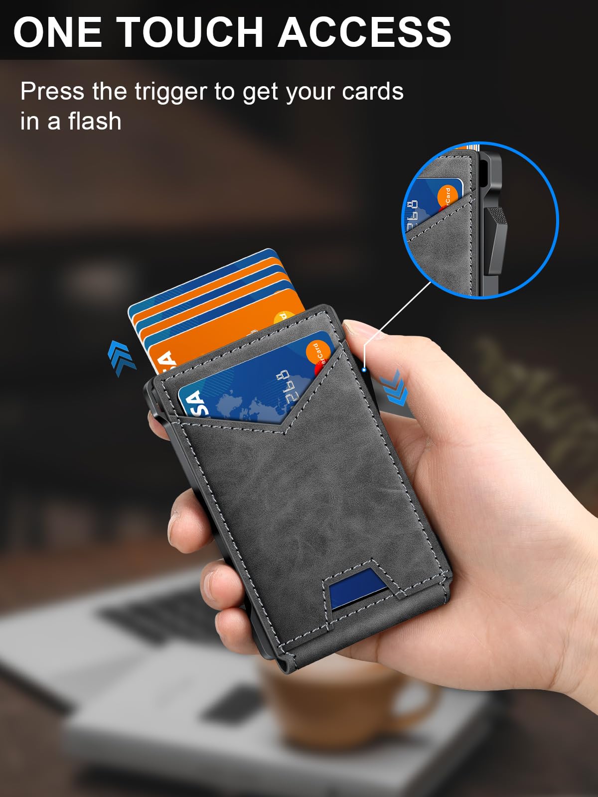 Wallet for Men RFID Wallet with 2 ID Windows & Money Clip, Slim Pop Up Card Holder for 10-12 Cards, Bifold Minimalist Smart Wallet for Front Pocket, Compact Metal Credit Card Holder, Gifts for Men