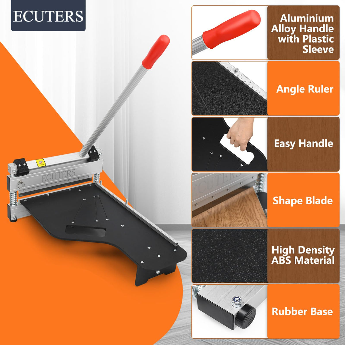 13“ Laminate|Vinyl Floor Plank Cutter with Blade, ECUTERS Heavy Duty Flooring Cut Up to 16mm Thick Floors, Portable Angle Length Cutting Flooring Tools - Engineer Wood Parquet LVP LVT VCT SPC WPC