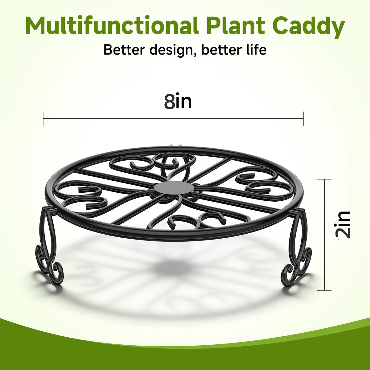 3-Pack Wrought Iron Plant Stands for Outdoor & Indoor Use, Heavy Duty Rustproof Metal Pot Stand Holder, Single Short Round Black Base for Patio Garden Porch Plants Flower Pots Planter Riser 8Inch