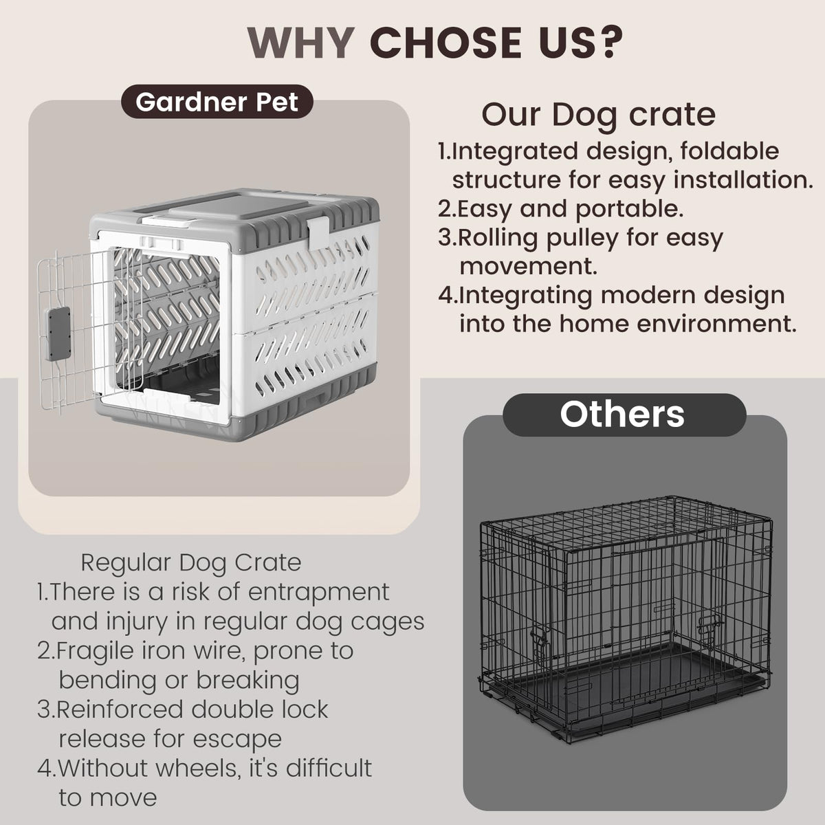 Collapsible Dog Crate for Large/Medium Dogs - 36" L Foldable Dog Cage No-Tool Assembly, Travel Dog Crate with 2 Wheels - Easy to Carry, Space-Saving, Indoor Outdoor Use, 36.4"(L) x22.84(W) 25.8"(H)