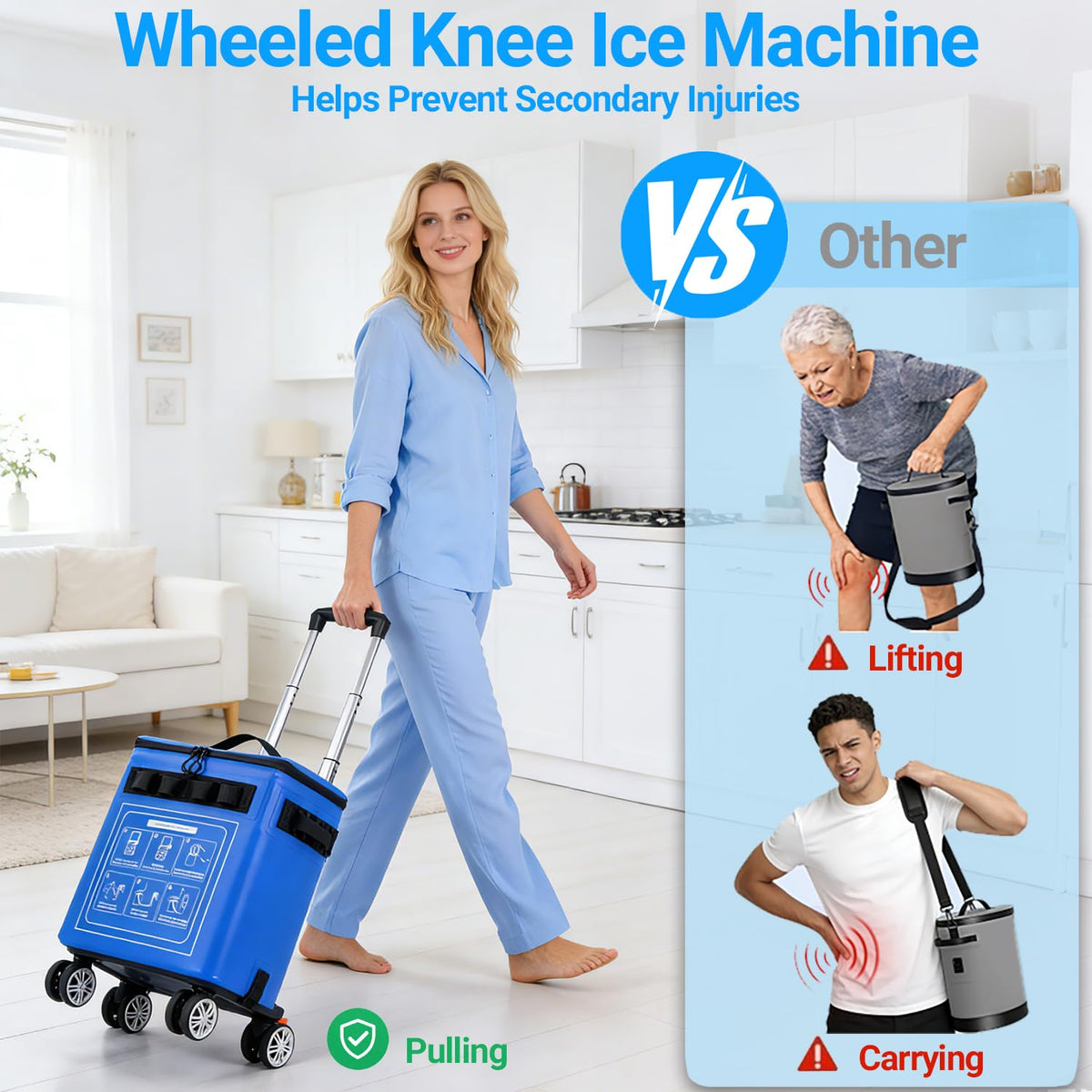 Ice Machine for Knee After Surgery, Cold Therapy Machine for Hip Shoulder Knee Replacement Recovery, Portable Quiet Leak-Proof Knee Ice Machine with Wheels & Universal Pad for Pain Relief and Swelling