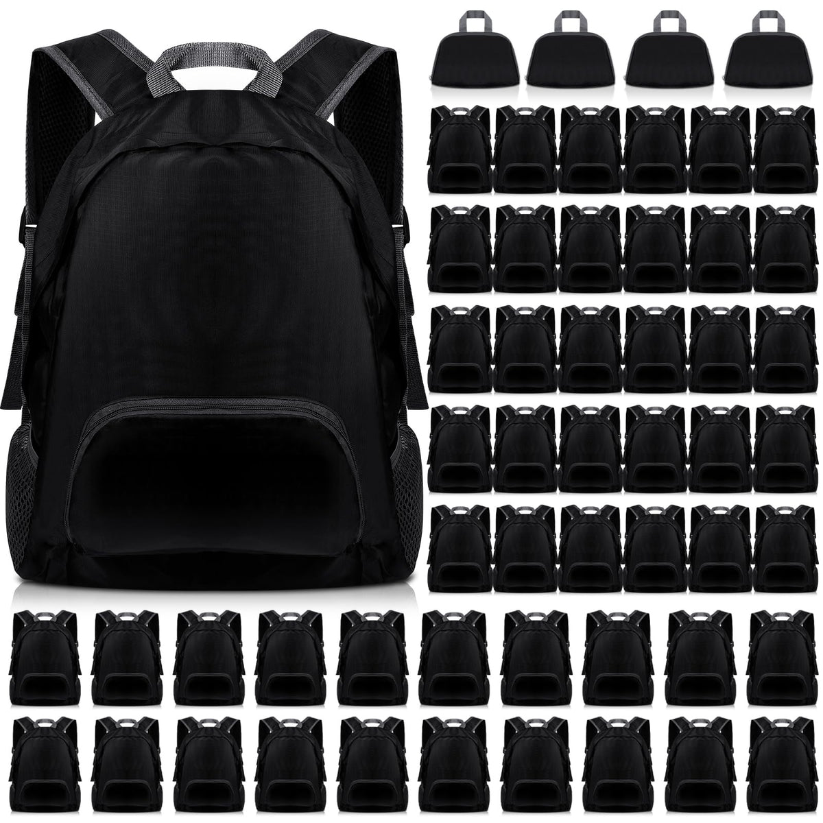 Dunzy 50 Pcs 20l Foldable Backpacks Bulk Lightweight Basic Back Pack Wholesale for Homeless Donation Corporate Events Travel Camping