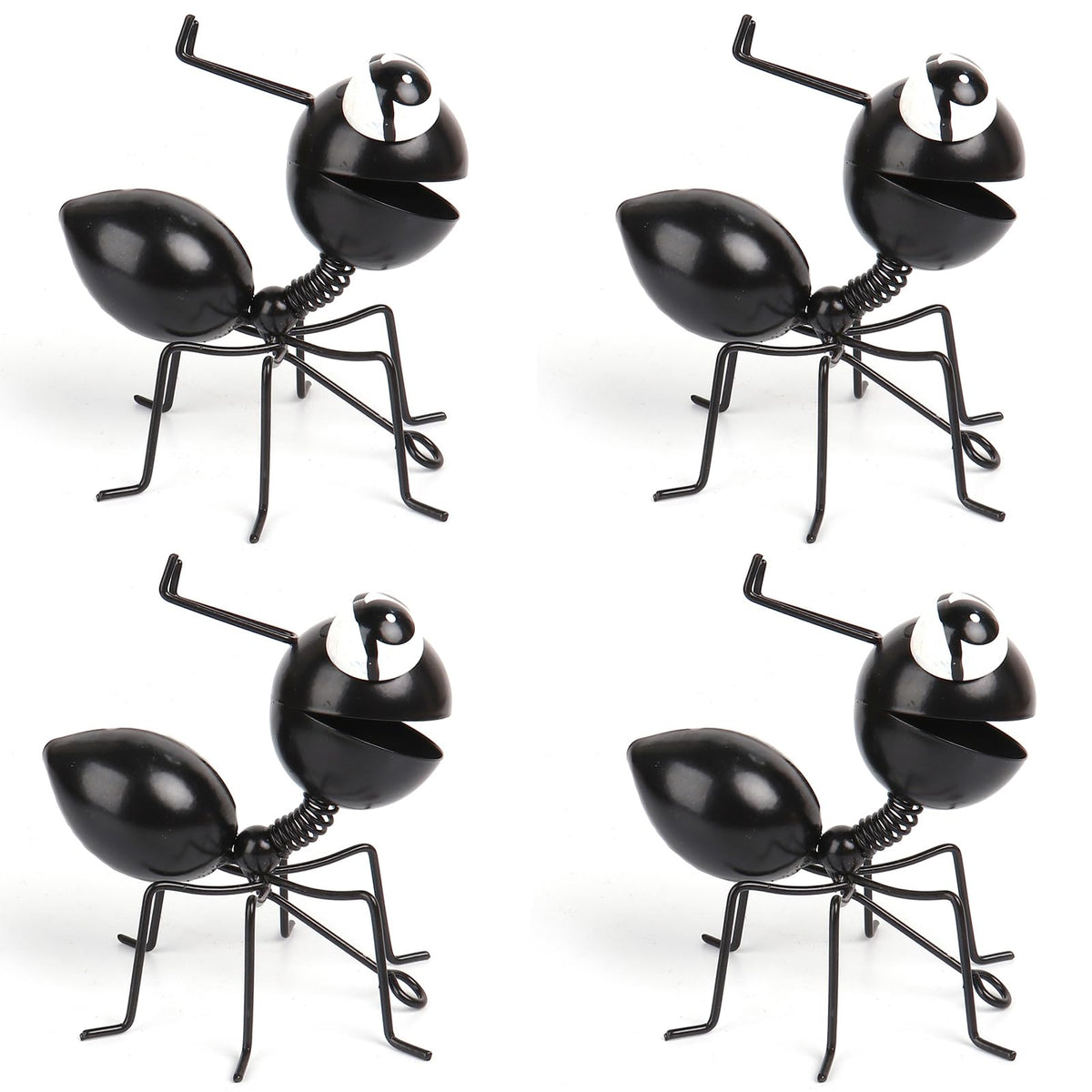 Cruis Cuka Metal Yard Art Garden Decor Cute Ant Outdoor Fence Decorations Lawn Ornaments - Set of 4 Black