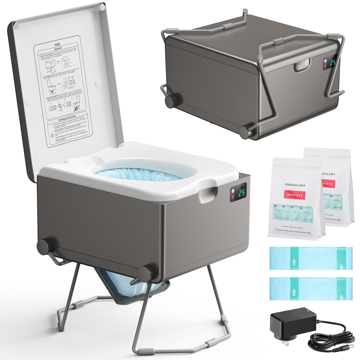 Modiwell Dry Flush Toilet – Waterless, Odorless, Self-Contained | Rechargeable Portable Toilet for RVs, Van, Boat, Tiny House, Off-Grid | Easier to Use Than Composting or Incinerator Toilets
