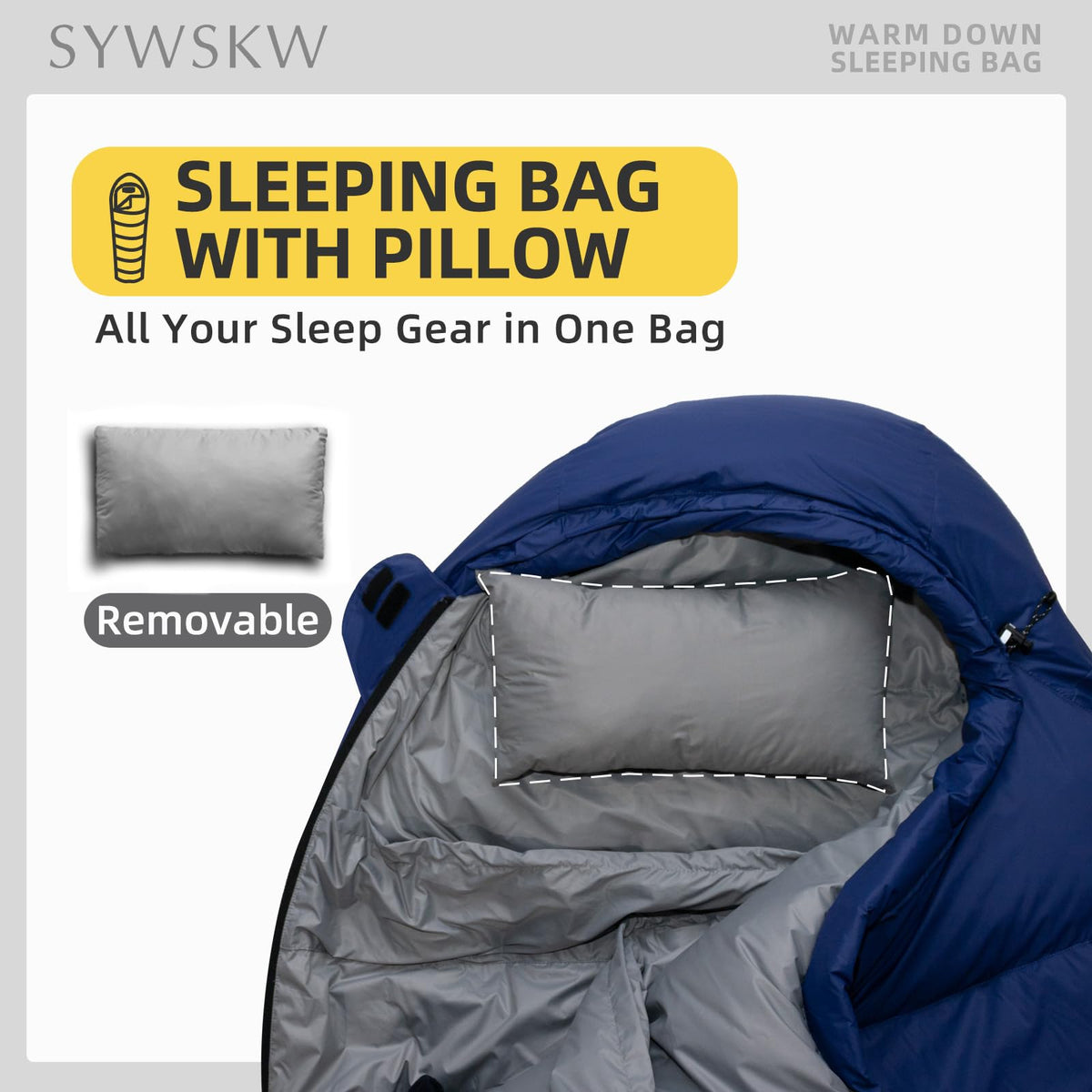 SYWSKW Down Sleeping Bag with Pillow, Ultralight Mummy Sleeping Bag for Backpacking,Hiking and Camping Outdoor with YKK Two-Way Zipper,680FP Duck Down