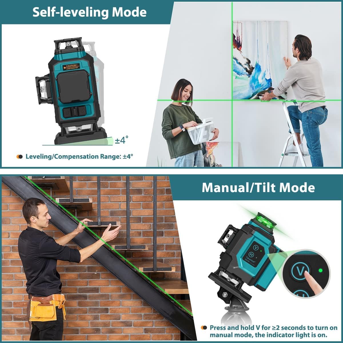 Takamine 16 Lines Green Laser Level Pro with Adjustable Telescoping Pole and an Extra Li-Ion Battery.