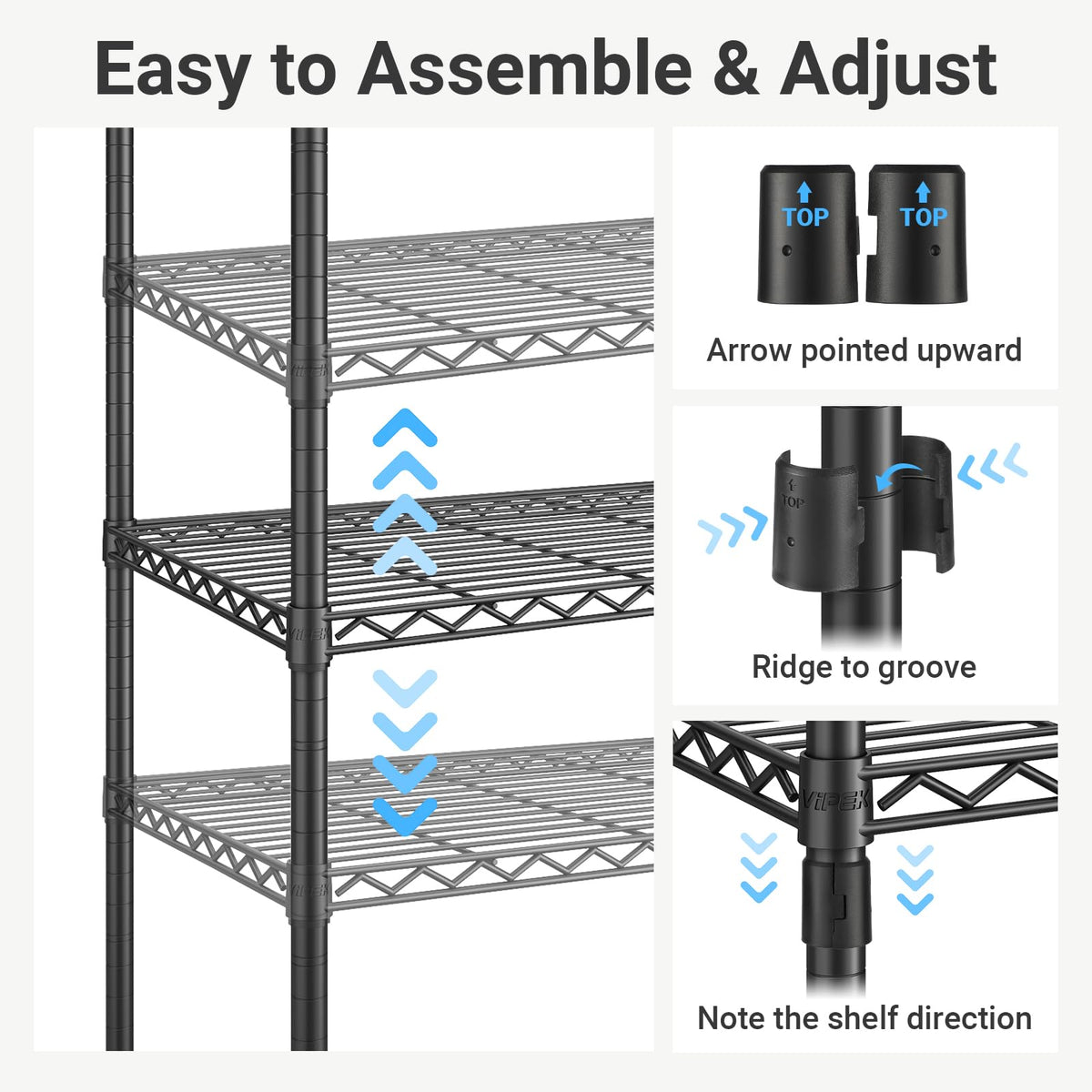 VIPEK R2 Plus Heavy Duty Rolling Garment Rack 3 Tiers Adjustable Wire Shelving Clothes Rack with Double Rods and Side Hooks, Freestanding Wardrobe Storage Rack Metal Clothing Rack, Black