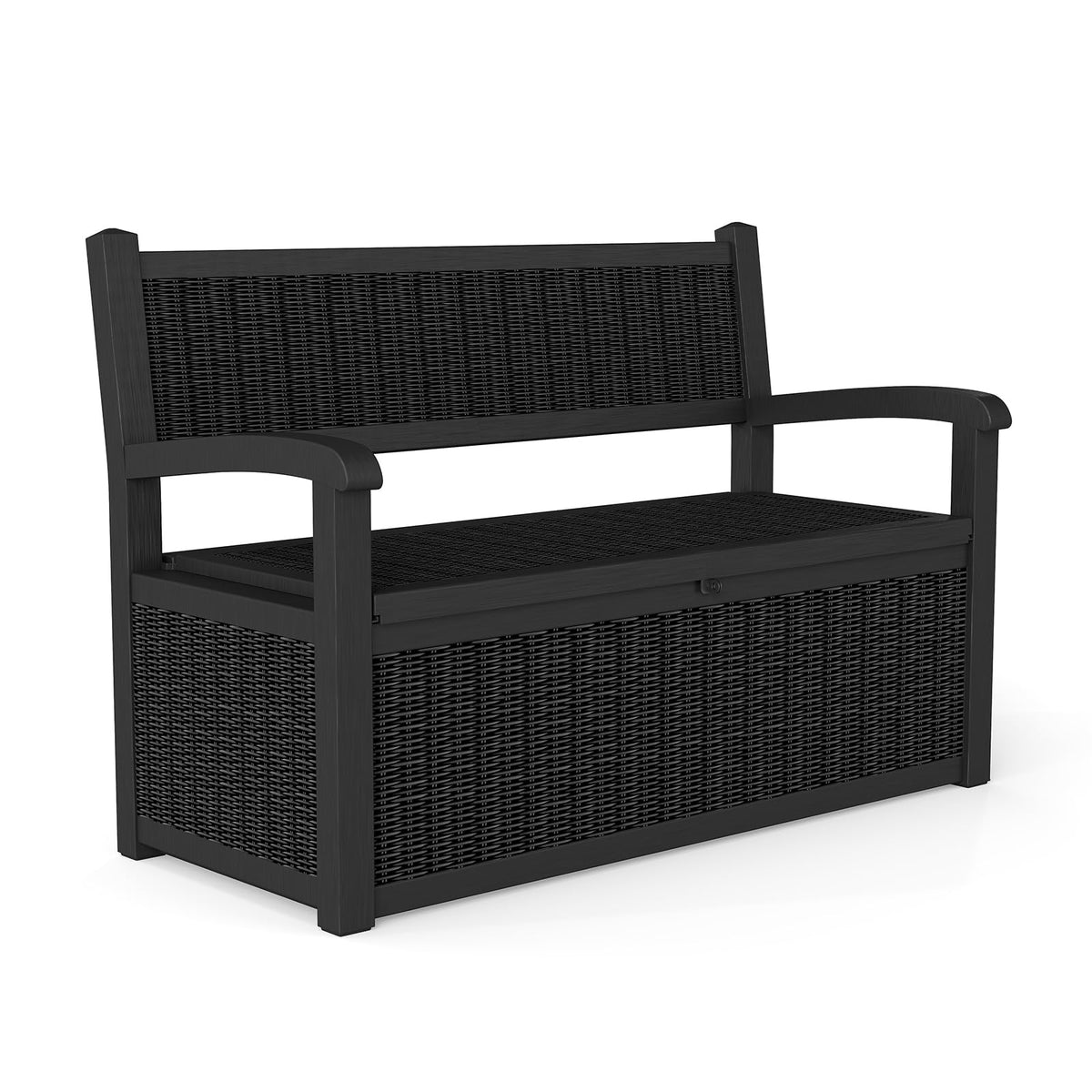 Skepphlay 70 Gallon Outdoor Storage Bench, Deck Box Bench with Armrest, Lockable Outside Benches with Storage, Deck Boxes Waterproof for Pool Patio Garden (Black)