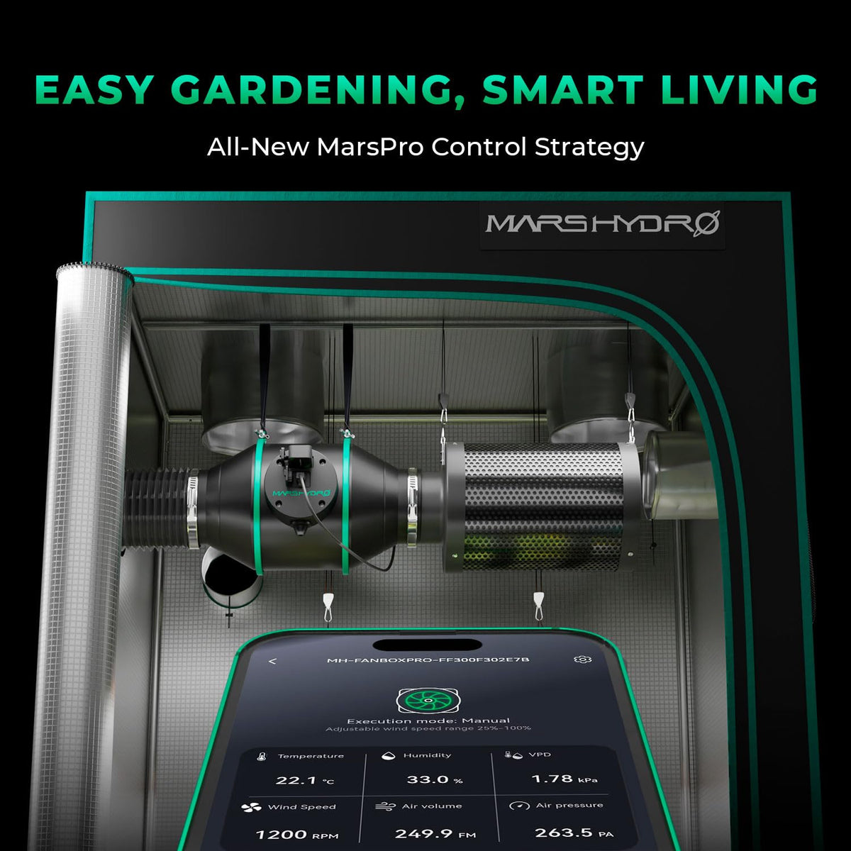 MARS HYDRO iFresh 6 inch Inline Duct Fan,402 CFM Quiet EC Motor Grow Tent Ventilation Exhaust Fan with Speed Controller for Grow Room Cooling，Booster，Indoor Gardening ，Hydroponics