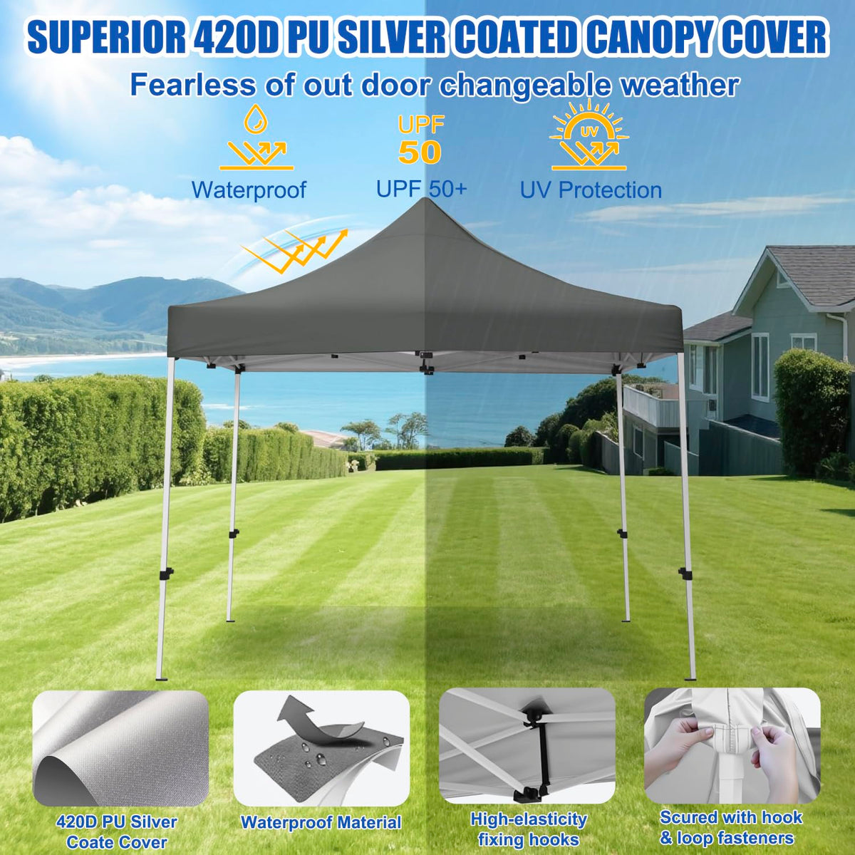 Yesker 10x10 Pop Up Canopy Tent with 4 Sidewalls Portable Folding Outdoor Canopy Easy Setup Gazebo Waterproof Instant Popup Shelter Tent w Wheeled Carry Bag sandbags for Events Parties Camping, Gray