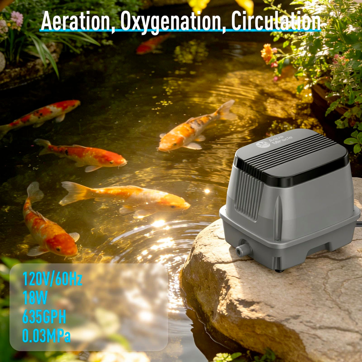 AquaMiracle Linear Air Pump ZP-40 for Pond Aeration, 635GPH Septic Air Pump Pond Aerators for Outdoor Ponds, Waste Treatment, Aquarium, Fish Farm, Seafood Restaurant