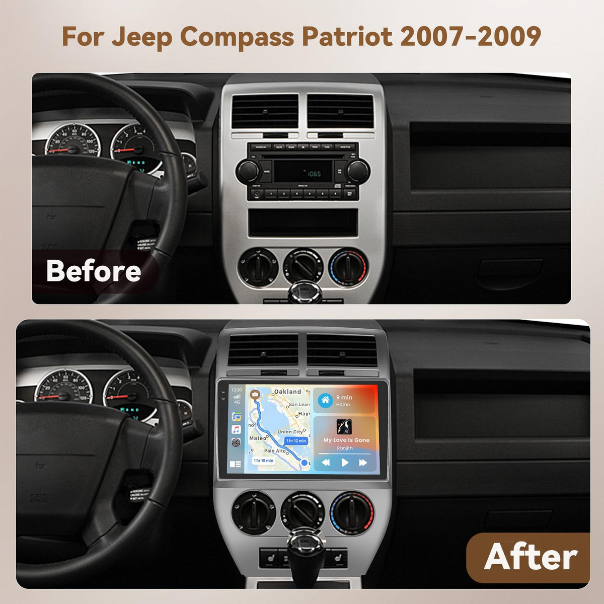 [4+128G] Android 15 Car Stereo for Jeep Compass Patriot 2006 2007 2008 2009, Hikity 10'' in-Cell Touchscreen Radio Wireless Carplay Android Auto 5G WiFi/1280 * 720P/Bluetooth/GPS SWC FM/EQ Backup Cam