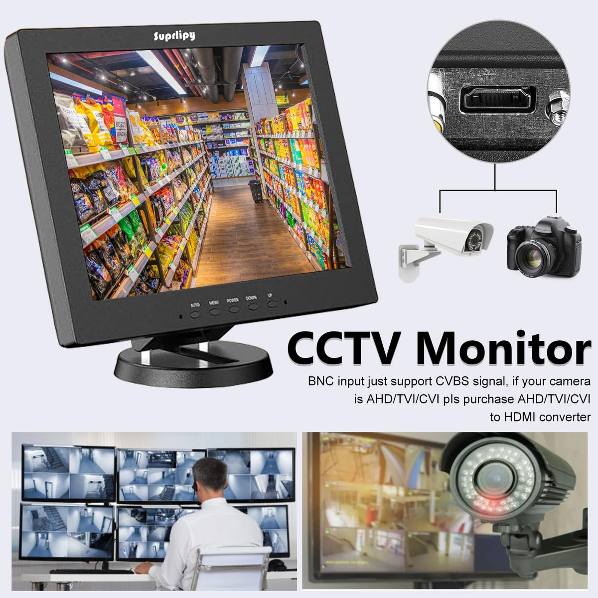 Suprlipy 19 Inch TFT LCD Security CCTV Monitor 1280x1024 4:3 Resolution Color Display Screen Support HDMI/VGA/AV/BNC/USB Input with Remote Control Built-in Speakers for CCTV Surveillance Camera STB