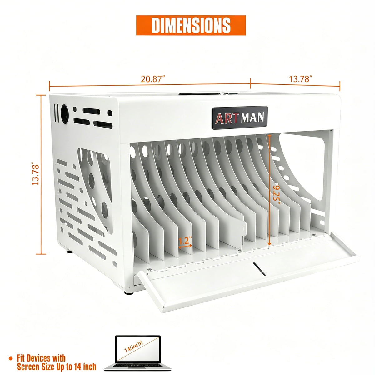 16 Device Charging Station for Laptops/Tablets/iPads/Chromebooks,16 Bay Wall-Mount Lockable Charging Cabinet with Cable Management & Power Organization,Fully Assembled Storage Cart (16 Bay-White)