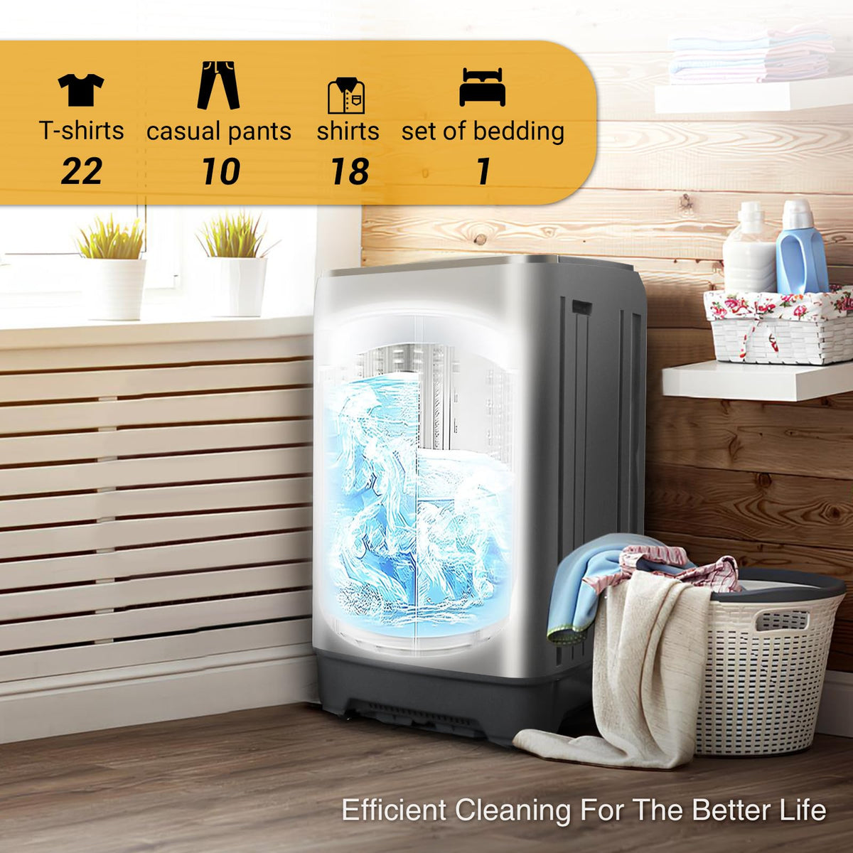 BORCOLO Portable Washing Machine, 17.7lbs Full-Automatic Small Washing Machine for Apartment, 10 Wash Programs with Drain Hose Dorm Size Portable Washer for RV, Home, College, Grey
