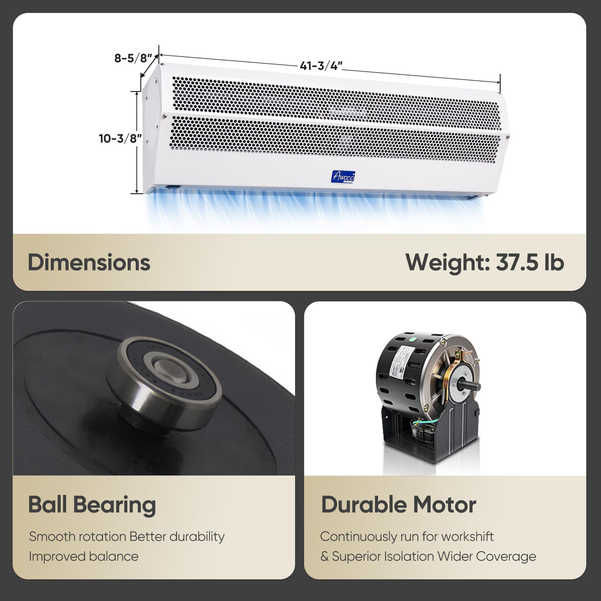 Awoco 42" Super Power 2 Speeds 1350CFM Commercial Indoor Air Curtain, UL Certified, 120V Unheated - Free Door Switch