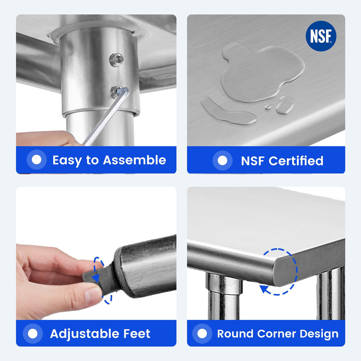 Hally Stainless Steel Table for Prep & Work 30 x 60 Inches, NSF Commercial Heavy Duty Table with Undershelf and Galvanized Legs for Restaurant, Home and Hotel