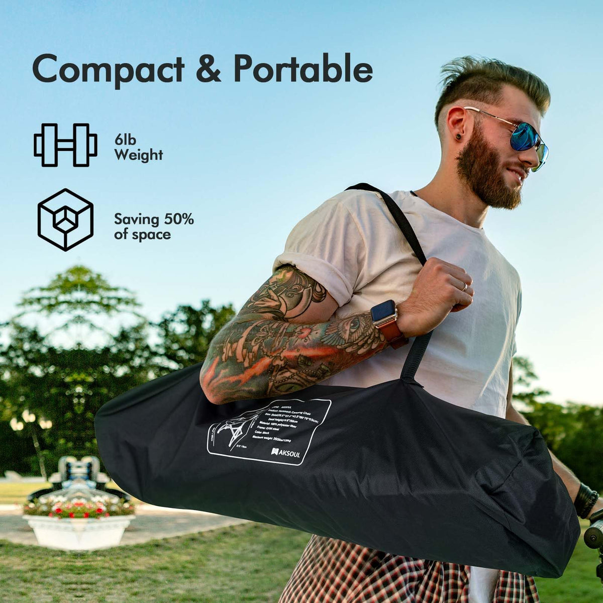 AKSOUL Hammock Camping Chair Swinging: Aluminum Alloy Adjustable Back Swinging Chair, Folding Rocking Chair with Pillow Cup Holder, Recliner for Outdoor Travel Sports Games Lawn Concerts Backyard
