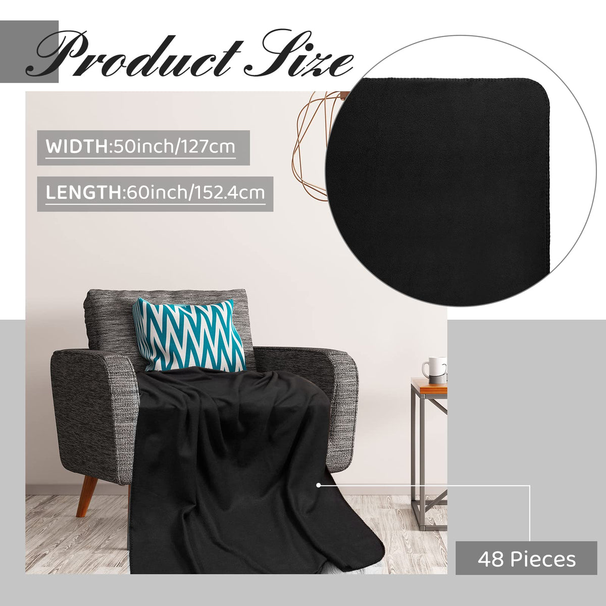 48 Pcs 50 x 60 Inch Fleece Blanket Bulk Throw Blankets Solid Polyester Microfiber Blankets Soft Cozy Pet Friendly Blanket for Wedding Favors Home Bed Sofa Office Travel Camping Outdoor