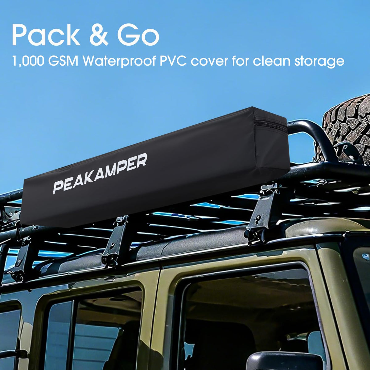 Peakamper Awning Shower Tent with Swing Arm Privacy Roof, Vehicle Side Shower Room LED Light, 3ft x 3ft Camping Privacy Shelter Restroom Bathroom, UV-Resistant Waterproof Storage