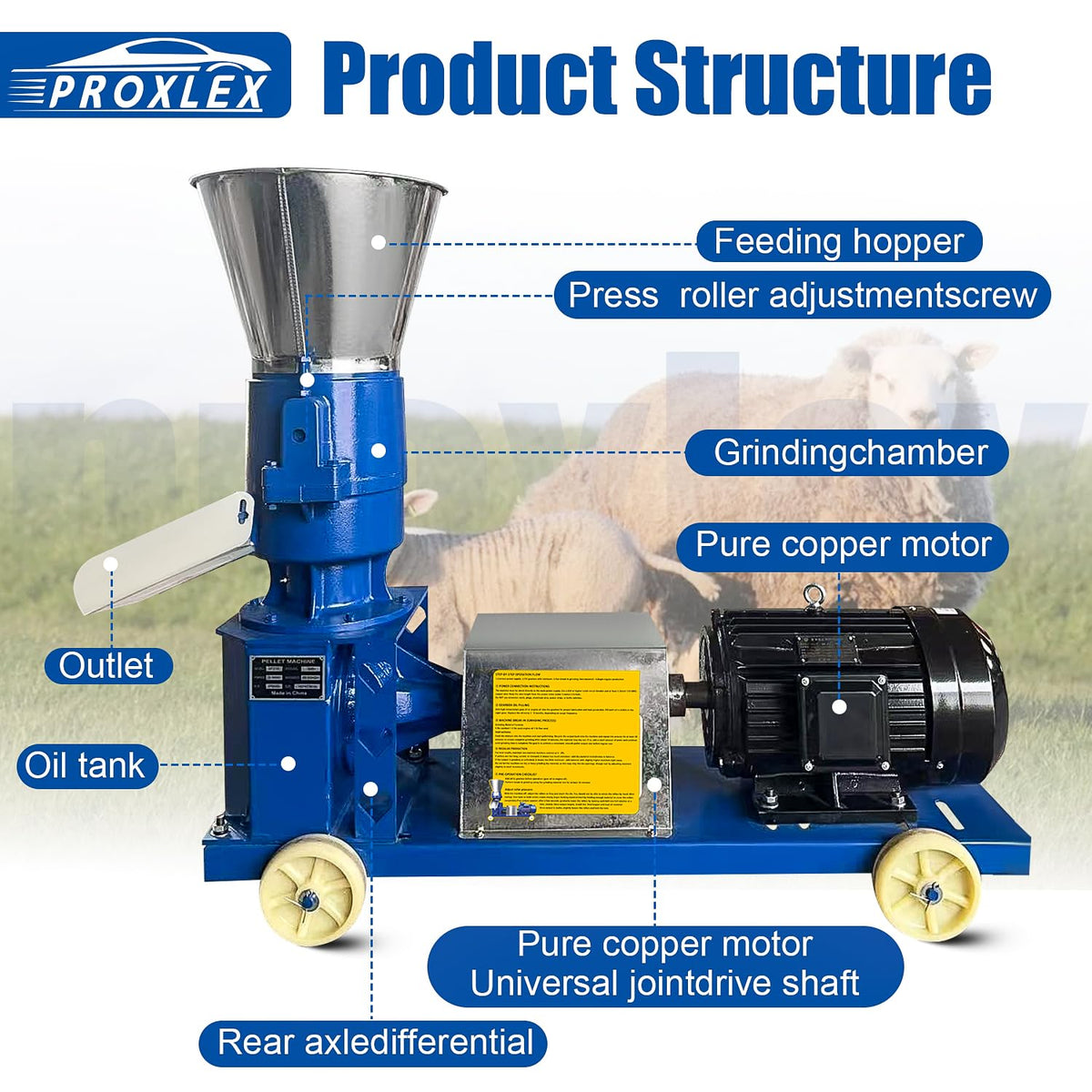 220V Feed Pellet Machine 4 Head Rollers Pellet Feed Mill Machine Animal Feed with 6 Grinding Discs 2.5/3/4/5/6/8mm Feed Pellet Maker for Poultry Livestock Farm Animal 5.5KW 507 lb/h