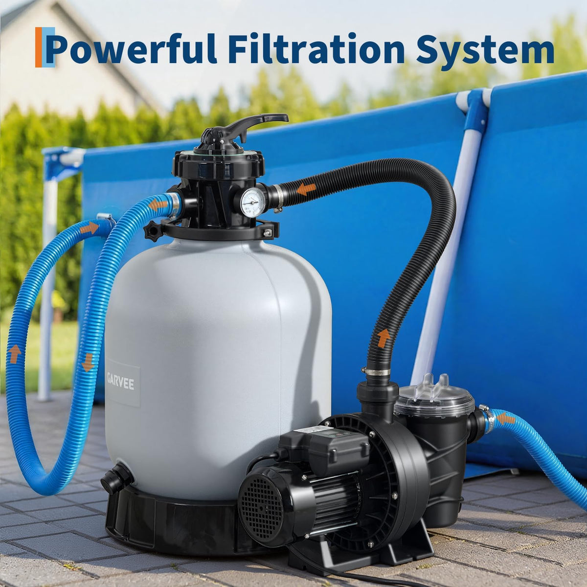 19" Sand Filter Pump for Above Ground Pool with Timer, 1.5HP Swimming Pool Pump & Sand Filter System with 7-Way Valve & Strainer Basket, Pool Pumps Above Ground, Leak-Resistant, 6075GPH, Grey