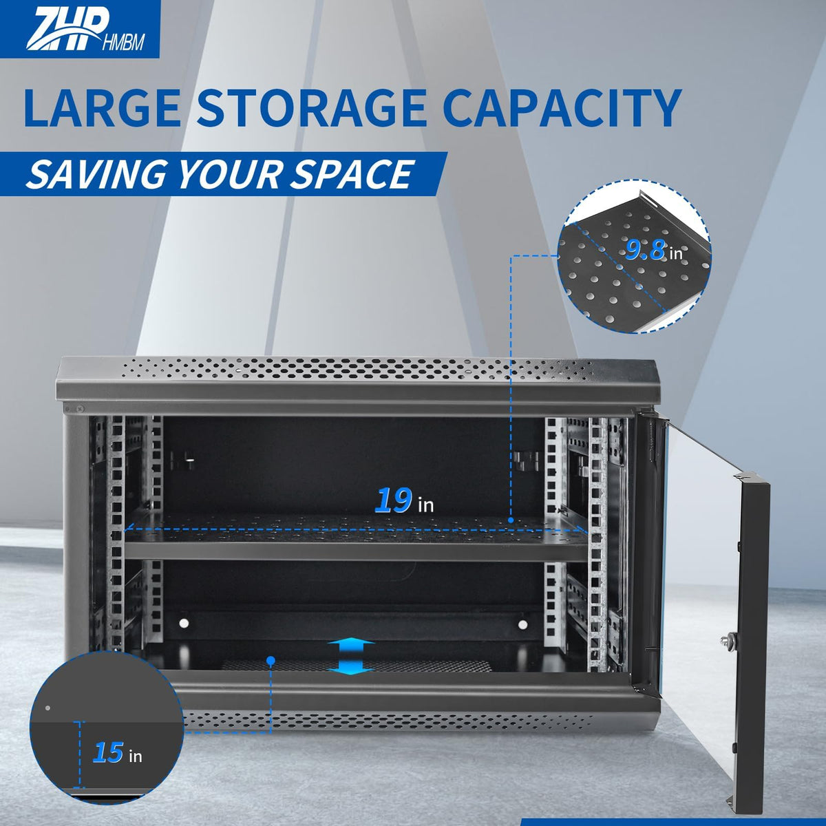 ZHPHMBM 12U Server Rack Cabinet, Wall Mount Network Rack Enclosure Includes Locking Glass Door, Removable Side and Back Panels, 15" Deep Network Data Cabinet for Computer IT and A/V Equipment