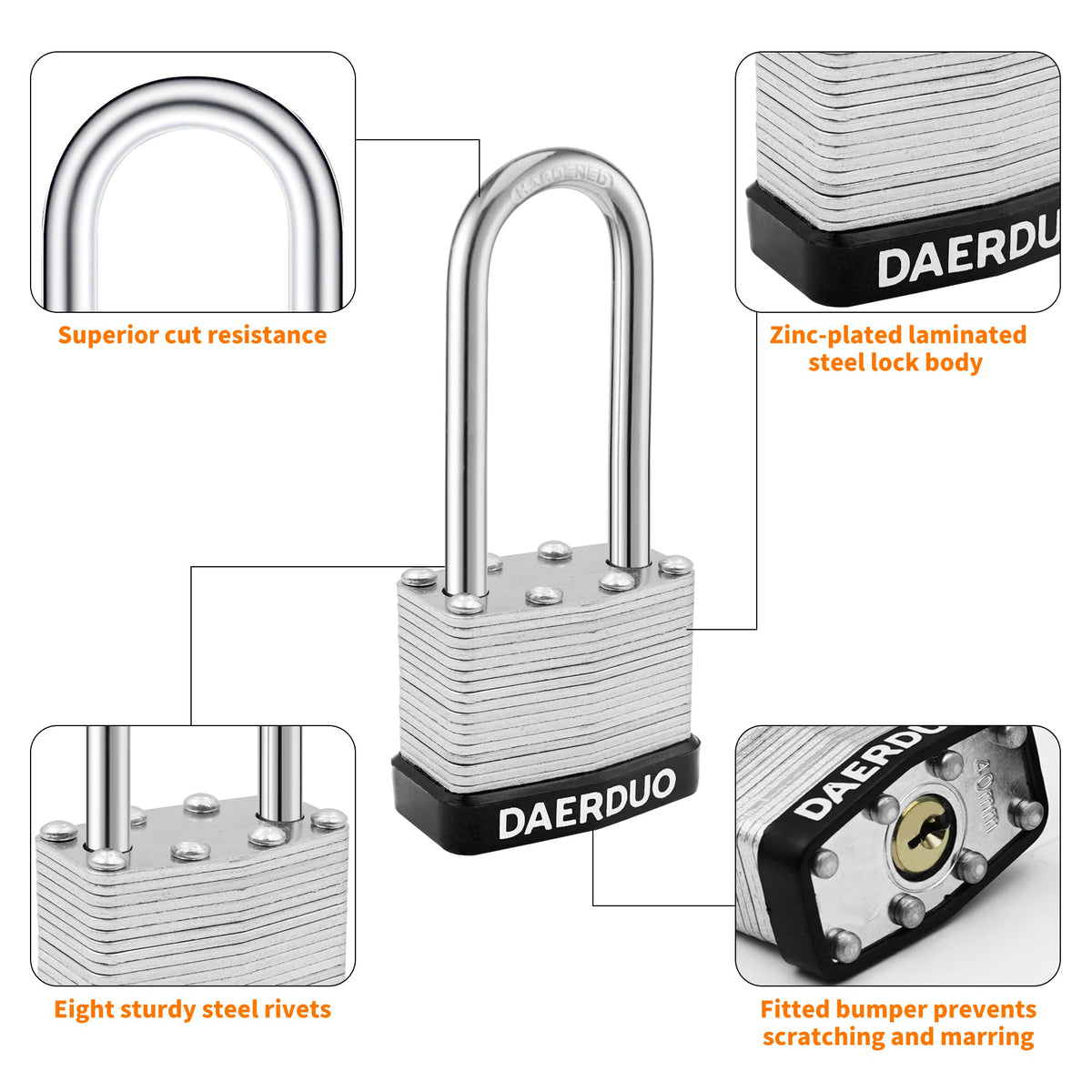 DAERDUO 48 Pack 40 mm (1-9/16") Keyed Alike Laminated Padlocks with 96 Keys, Hardened Steel Long Shackle, Heavy-Duty Locks for Gym Lockers, Toolboxes, School Lockers, and Hasp Latches