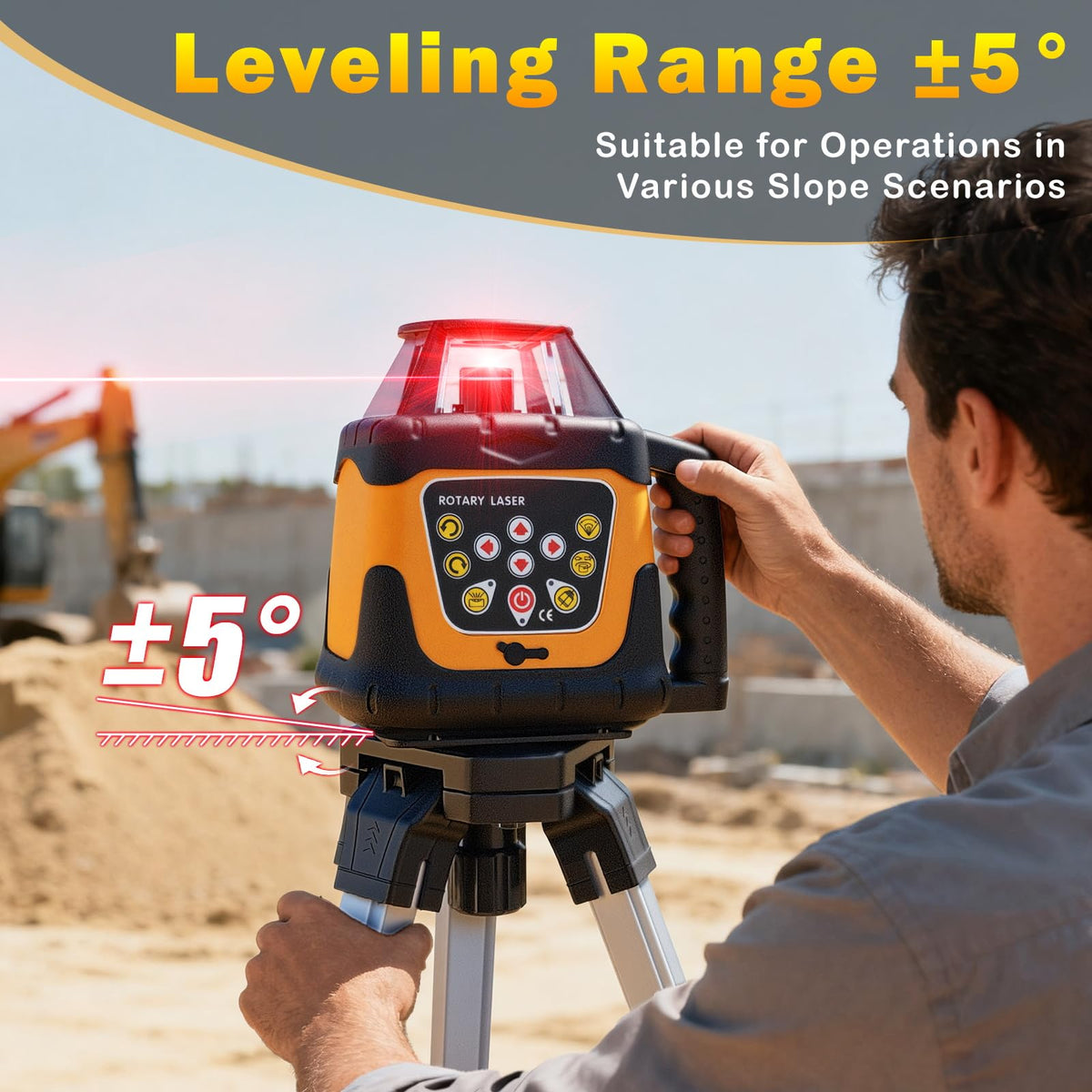 Red Rotary Laser Level 2000ft, 360 Degree Self Leveling Laser Level Kit with Receiver Remote Control and Surveying Tripod 16.4ft Staff, 5 Rotation Speeds& 4 Angles Adjustment,IP66 Waterproof.