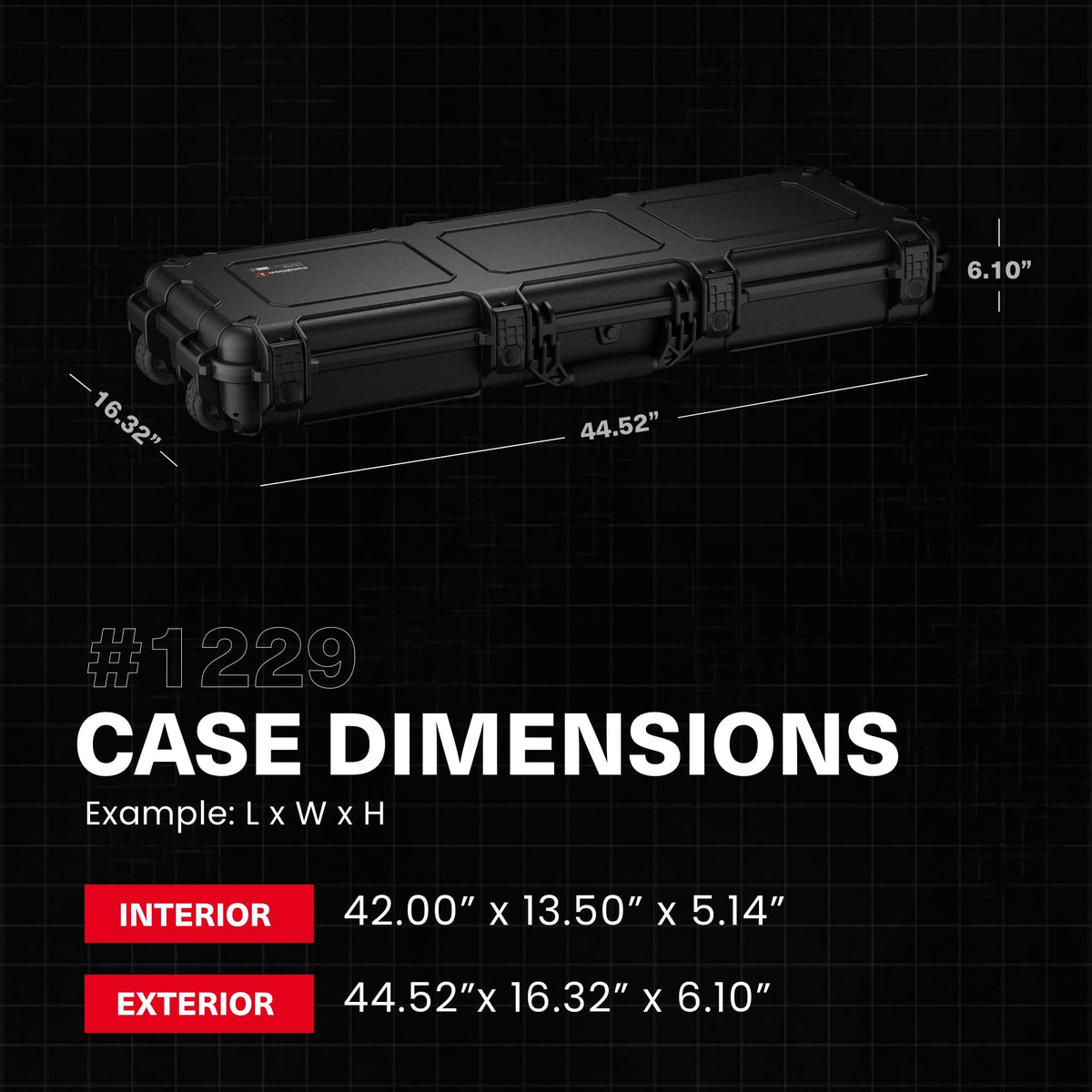 Condition 1 45” Dustproof Protective Luggage Case Model 1229, Lockable Storage Box With Customizable Foam Insert, IP67 Long Waterproof Hard Case, 44.52"x 16.32"x6.10" Black