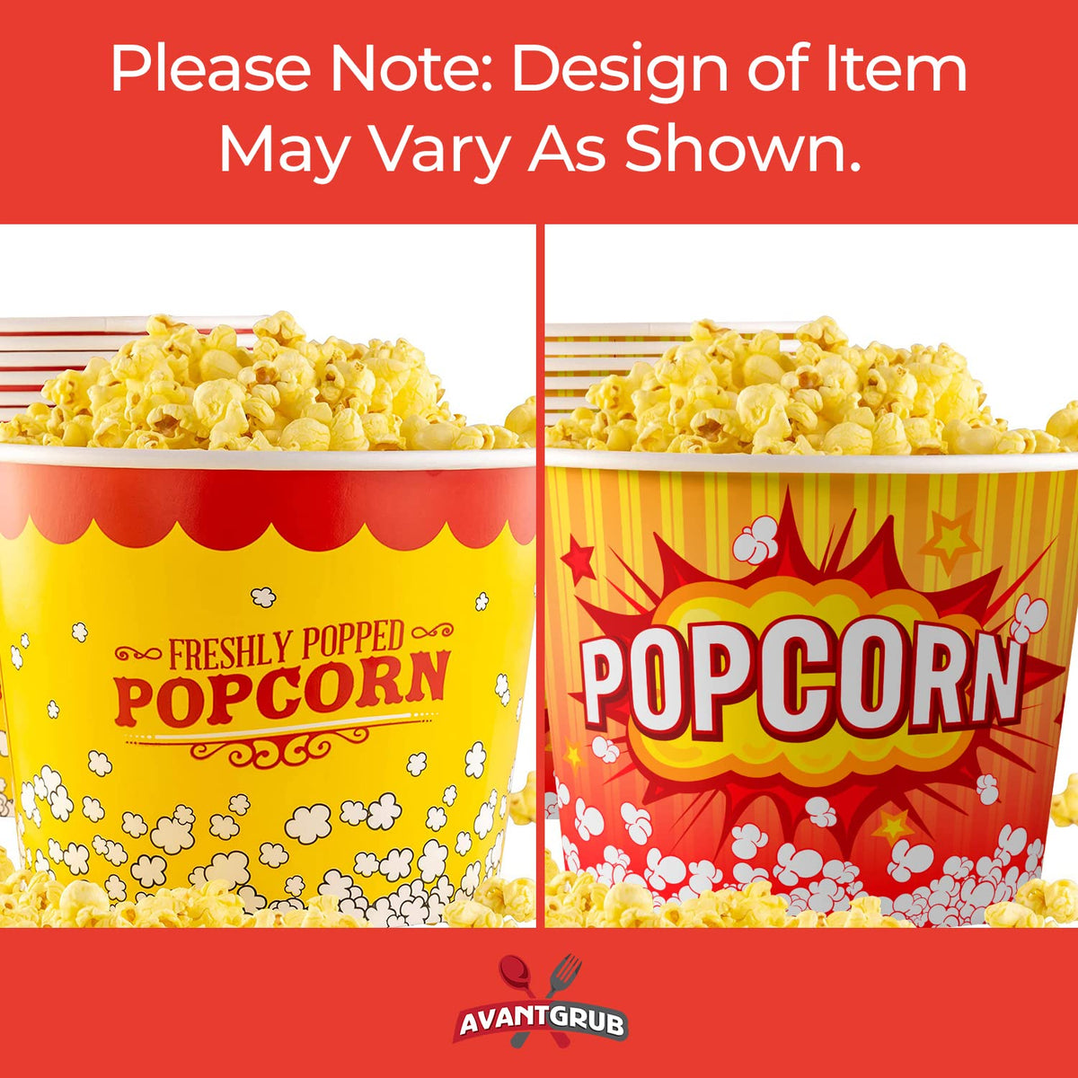 Greaseproof, Retro 85oz Popcorn Buckets 150 Pack. Durable Pop Corn Tubs in Red Yellow. Large Disposable Containers Perfect For Movie Night, Theme Party, Theater, Carnivals & Fundraisers