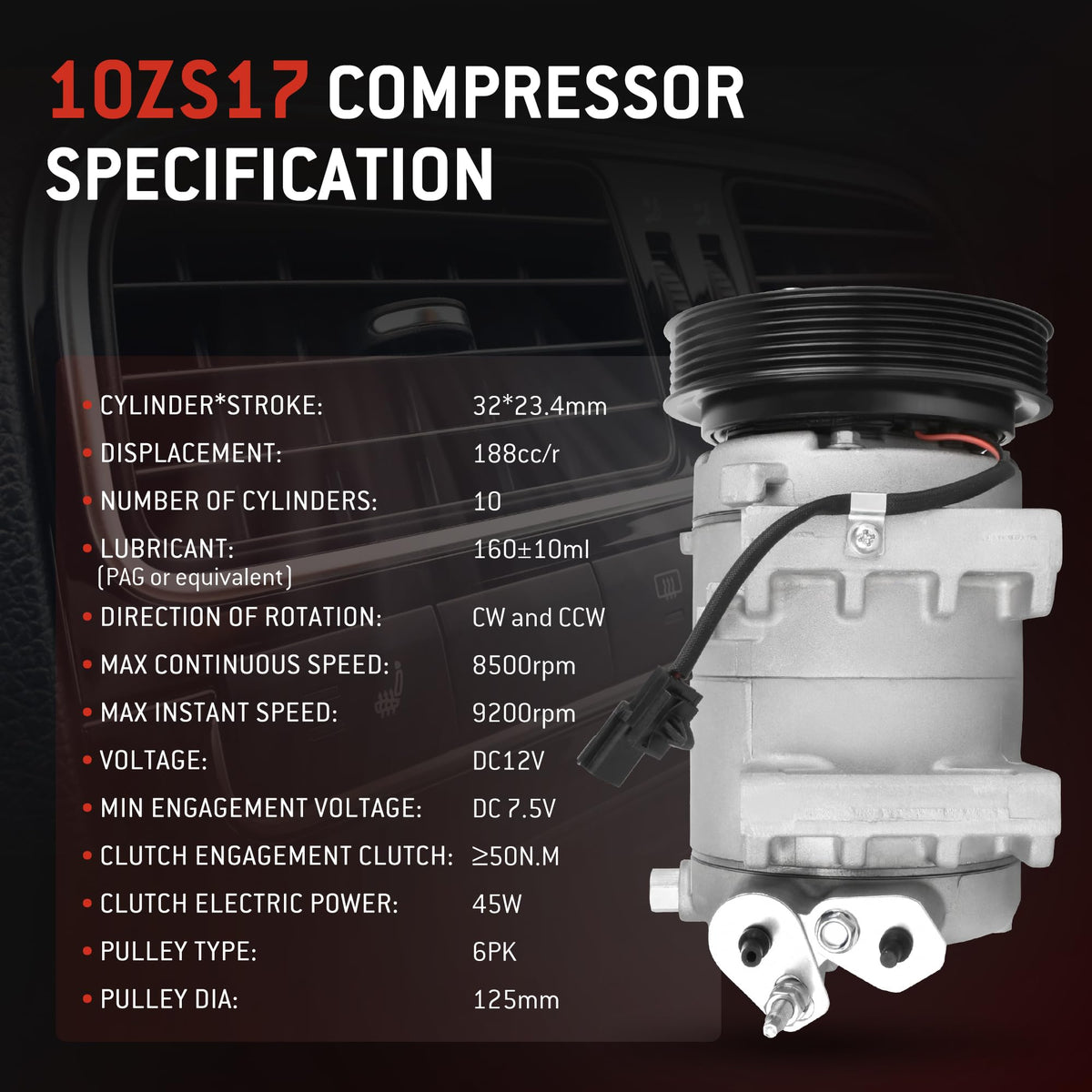 HYR AC Compressor with Clutch Fit for Nissan Rogue 2.5L 2008-2013, Rogue Select 2.5L ‎‎2014-2015, Replace# CO 11200C 97490 92600JM01C Air Conditioning Compressor