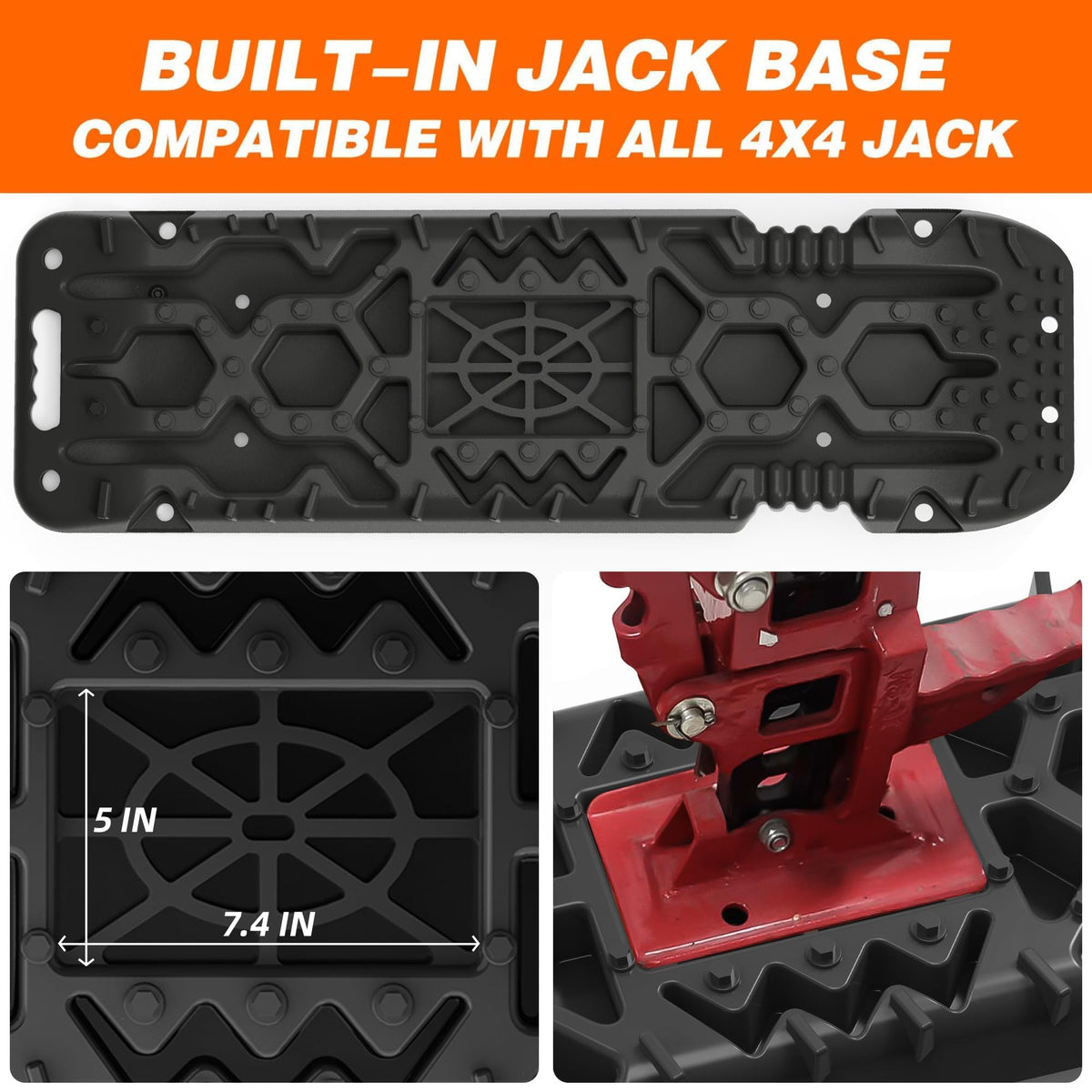 ALL-TOP Traction Boards with Build-in Jack Base, 2PCS Recovery Boards & Mounting Kit for Overlanding (4th Gen, Black)