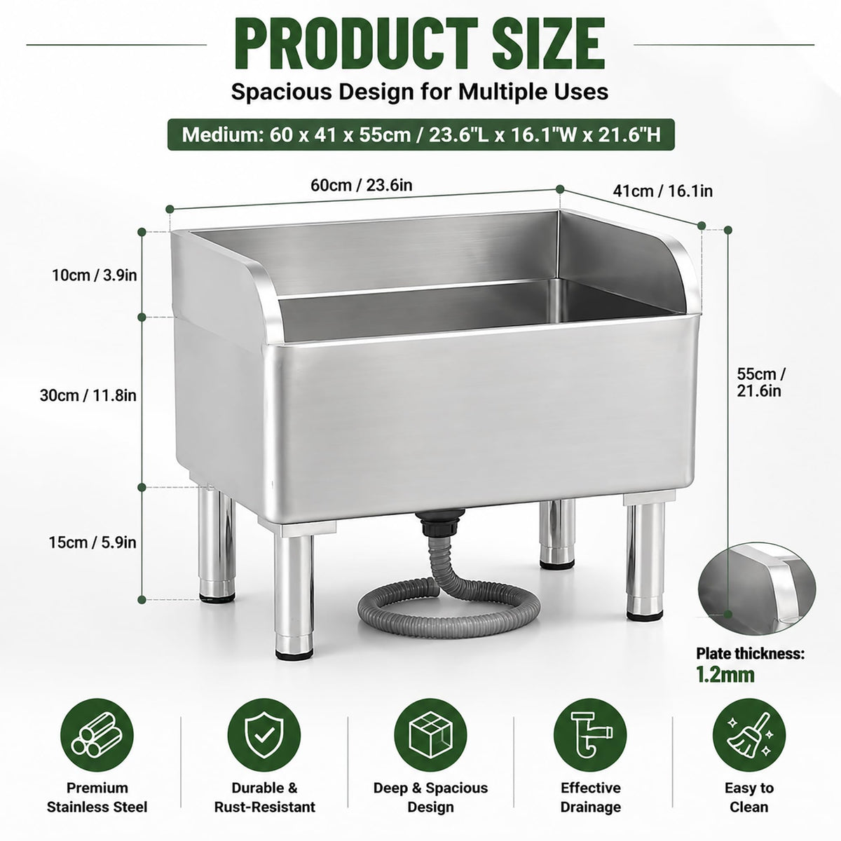 CYGJYZOD Floor Mop Sink With Drainage/Strainer,stainless steel utility sink,304 Stainless Steel,for Laundry Room,Kitchen, Restaurant, Garages (23.6"L x 16.1"W x 21.6"H)
