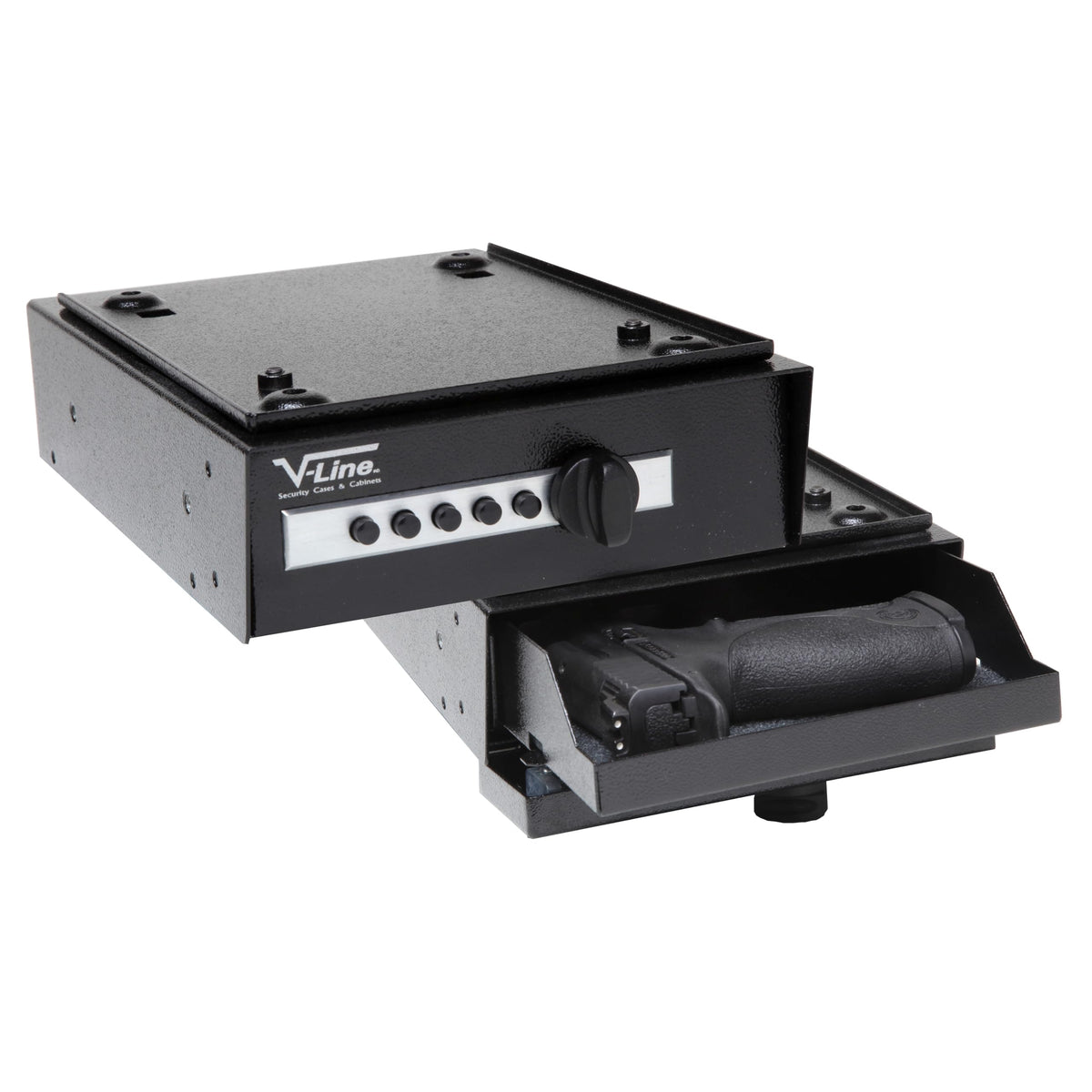 V-Line Desk Mate Keyless Security Box 2597-S with Quick Release Mounting Bracket, Simplex Lock, Black, Made in USA