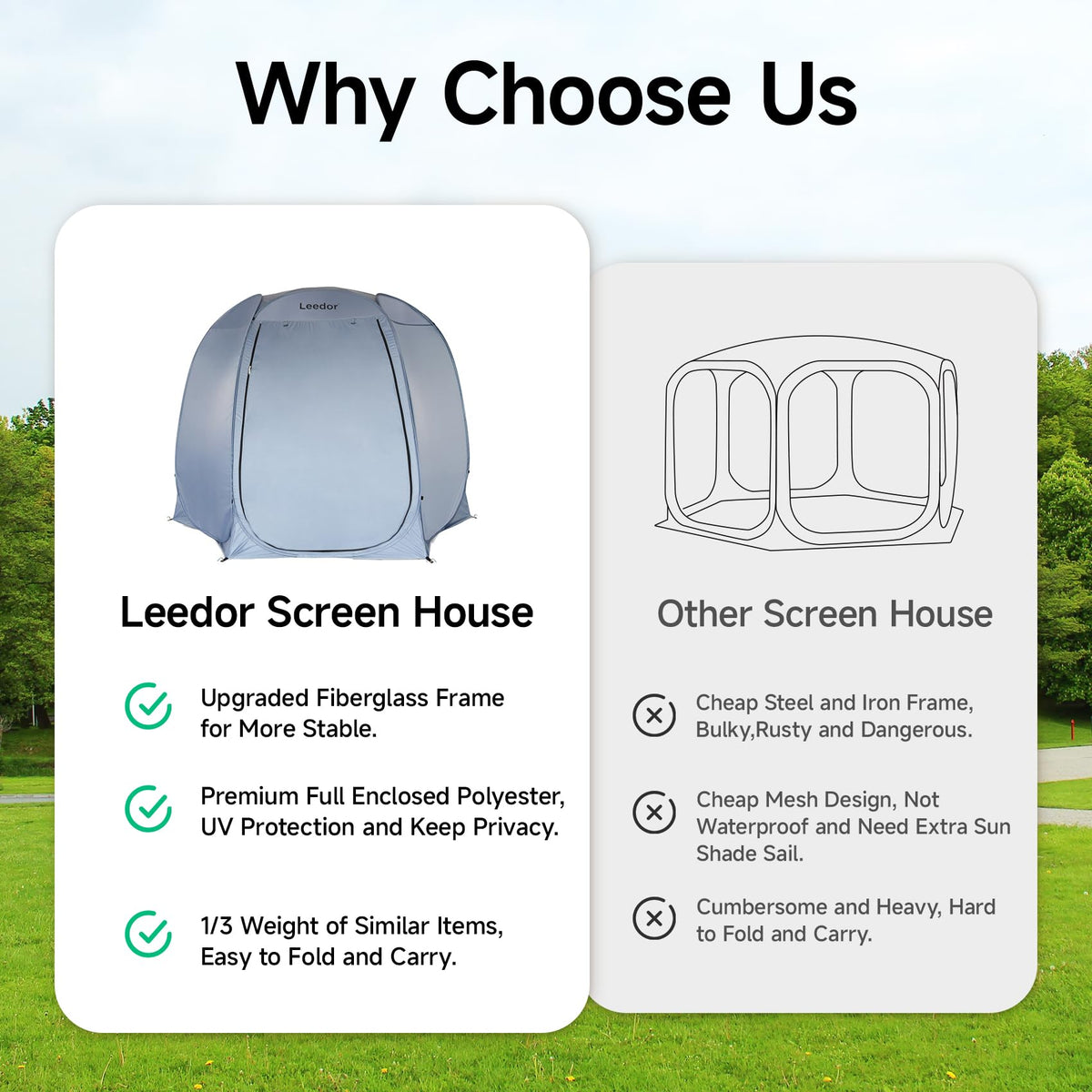 Leedor® Screened Camping Tent, 10x10ft Pop Up Design 4-6 Person Weatherproof Screen House Tent Waterproof Fabric and Breathable Roll-Up Mesh Doors Windows for Backyard, Picnic, Party