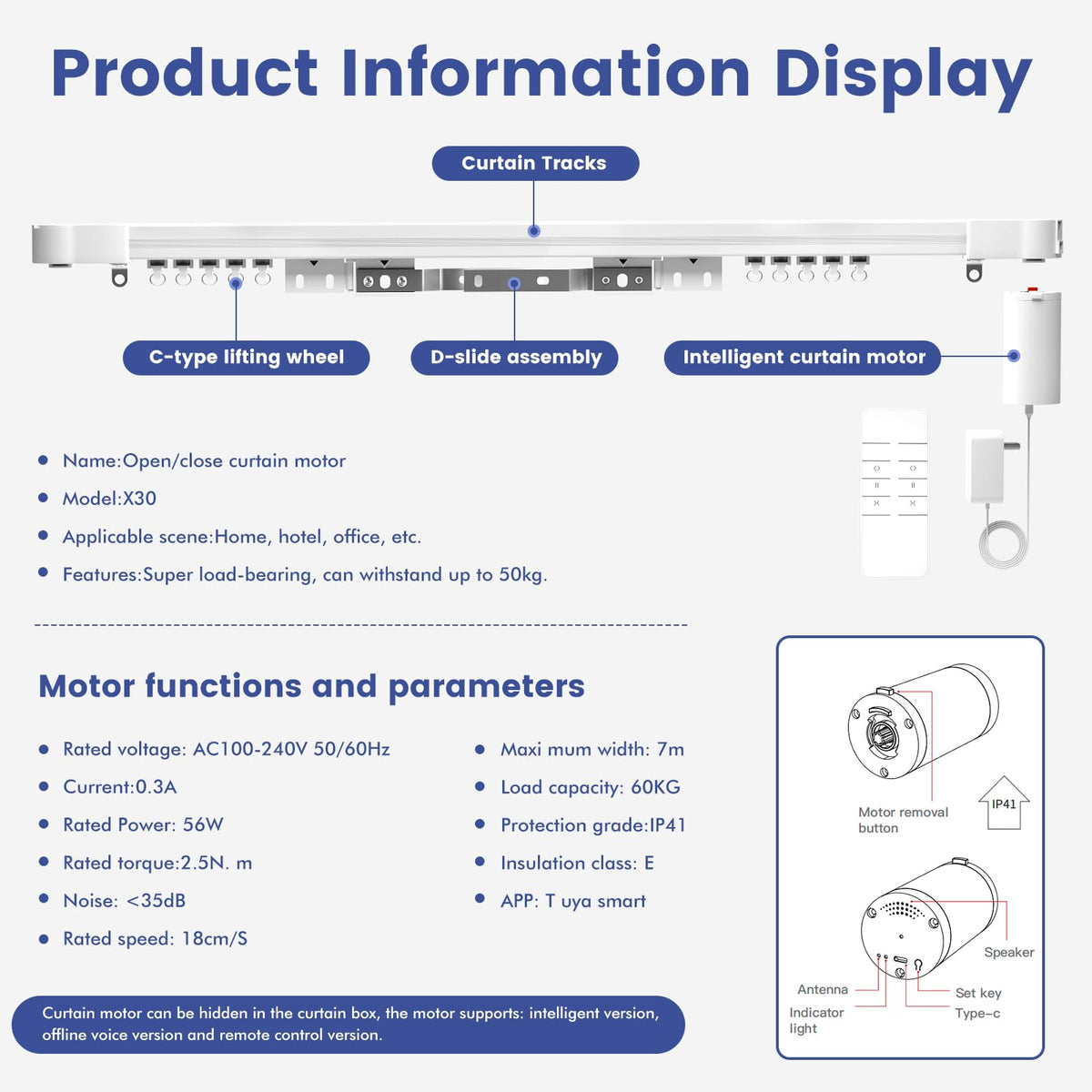 Smart Mini40 Motorised Curtain System, 60kg Load Capacity, Remote Control, Voice and App Compatible (4.2m)